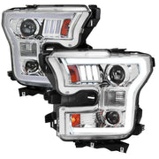 2015-2017 Ford F-150 LED Bar Projector Headlights - RS Chrome/Clear Lens