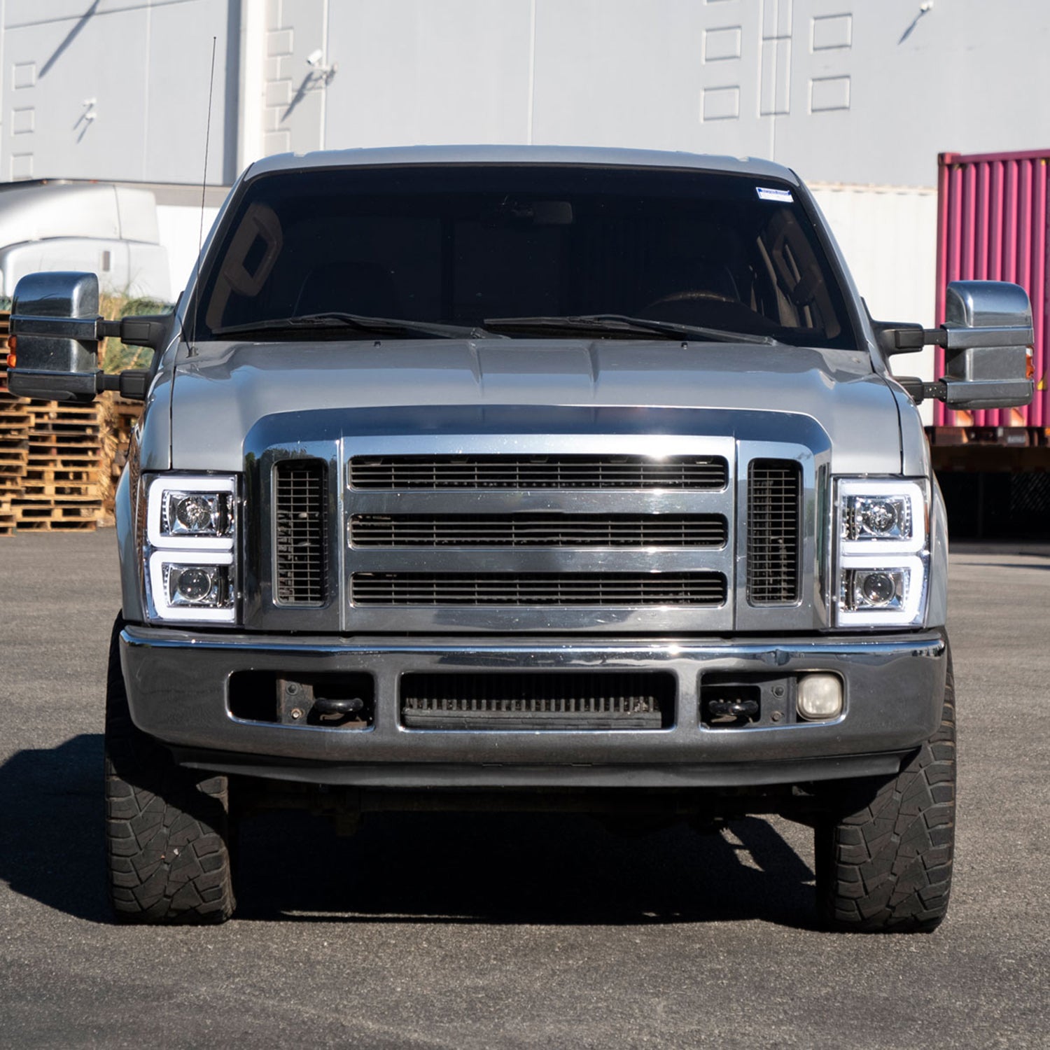 2008-2010 Ford F-250/350/450/550 LED Signal Bar Projector Headlights Chrome