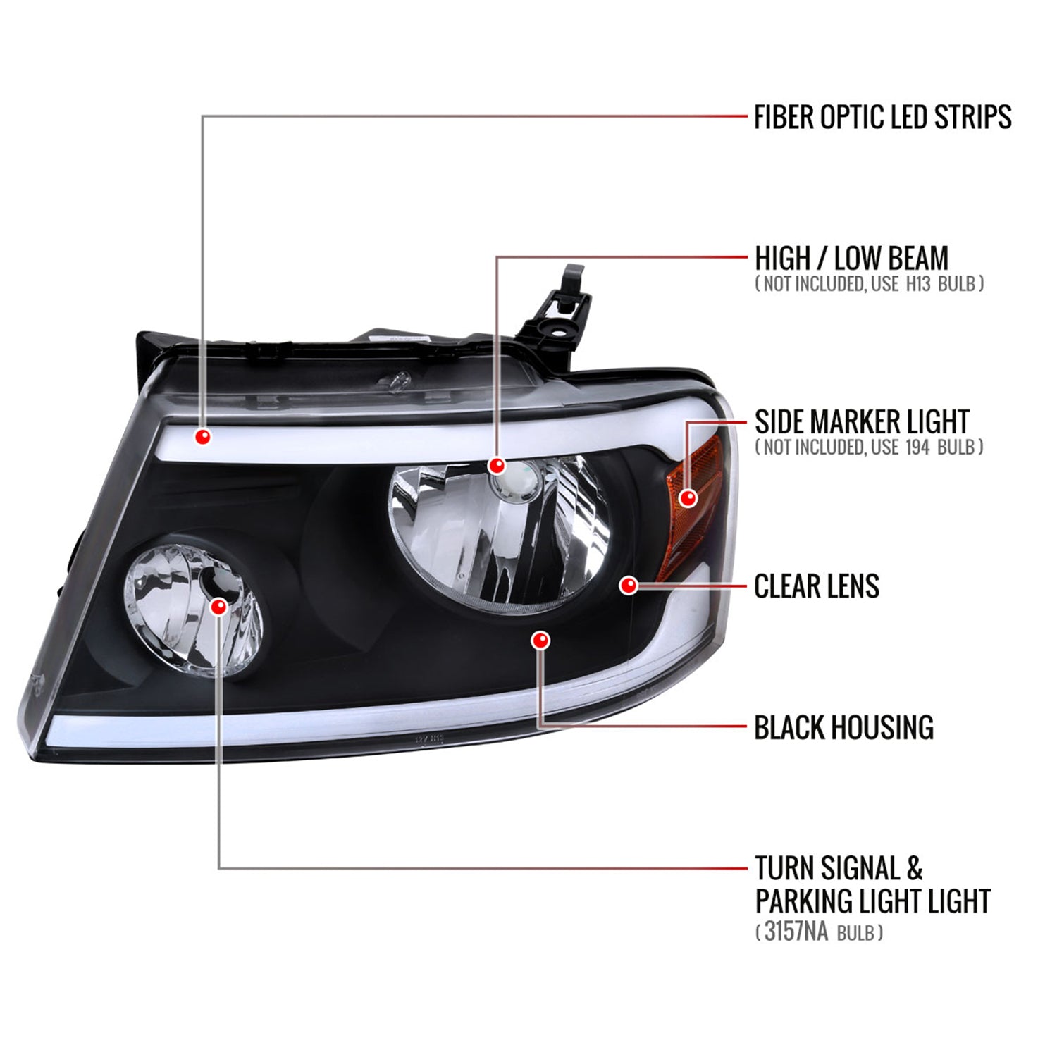 2004-2008 Ford F-150/ 2006-2008 Lincoln Mark LT LED Factory Headlights Black