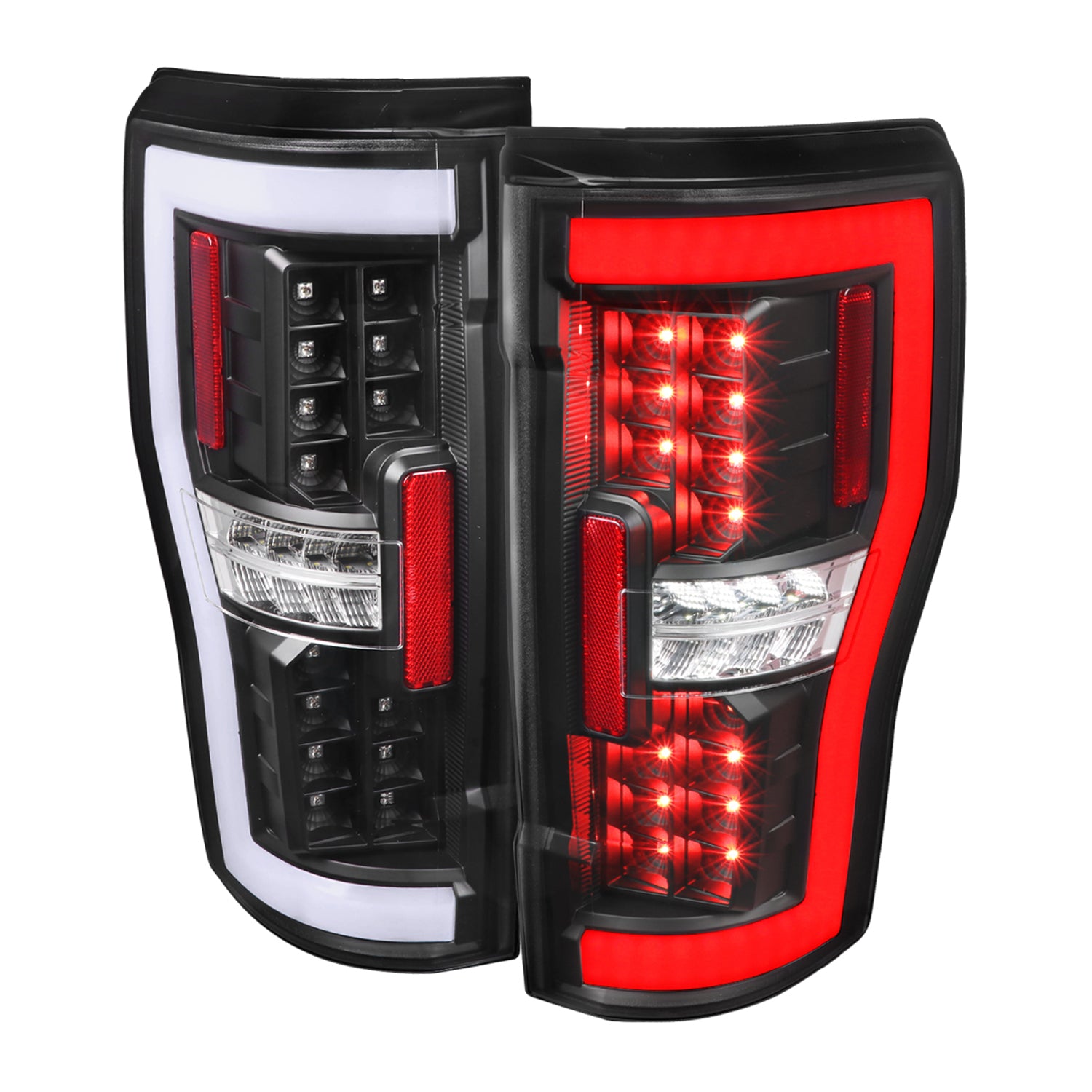 2017-2019 Ford F-250/350/450/550 White LED Bar Tail Lights Matt Black/Clear