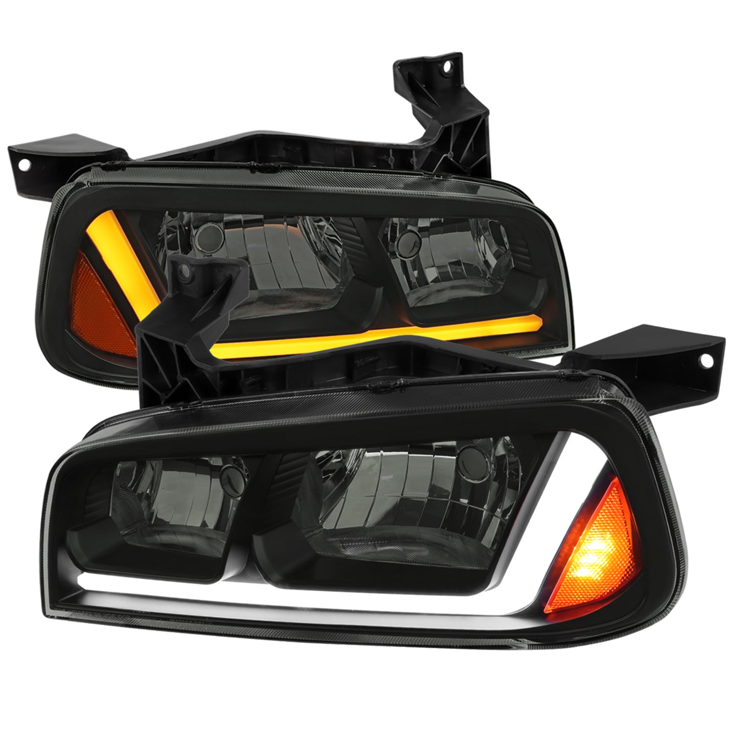 2006-2010 Dodge Charger Sequential LED Bar Factory Headlights Matt Smoke