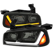 2006-2010 Dodge Charger Sequential LED Bar Factory Headlights Matt Smoke