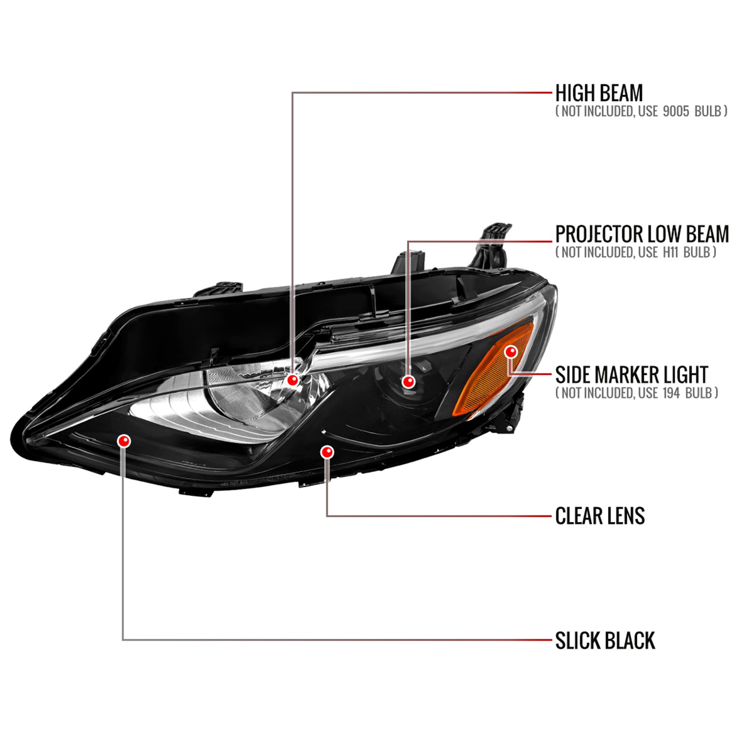 2019-2024 Chevy Malibu Factory Style Projector Headlights Glossy Black/Clear