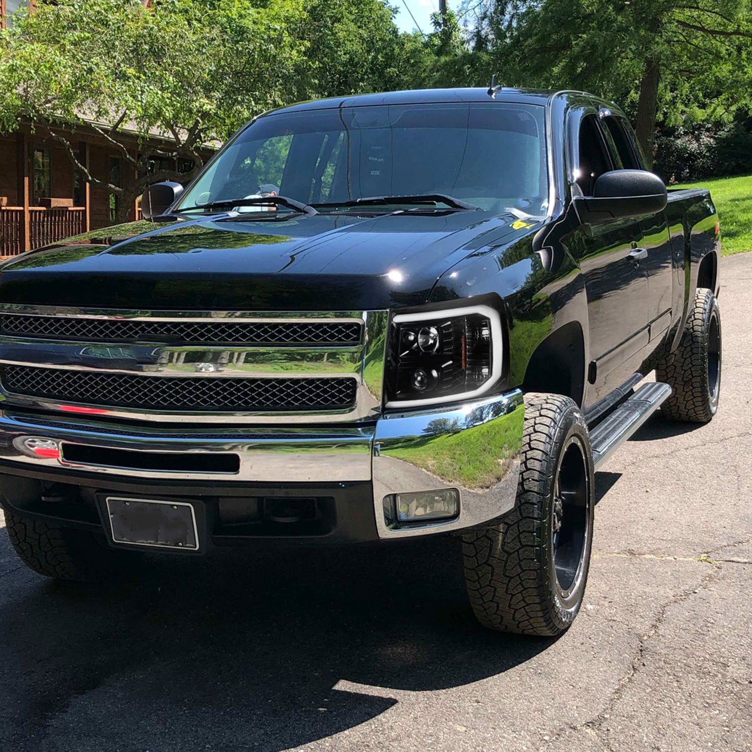 2007-2014 Chevy Silverado 1500/2500HD/3500HD LED C-Bar Headlights Black