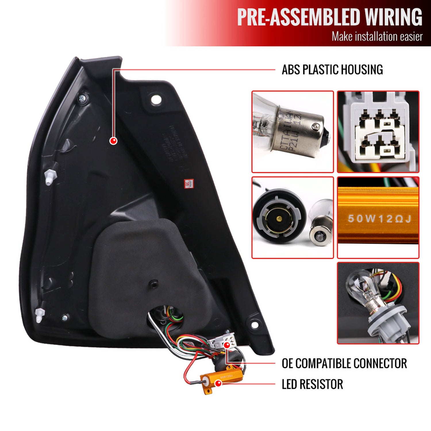 2014-2019 Ford Fiesta Hatchback LED Bar Tail Lights Matte Black/Clear Lens