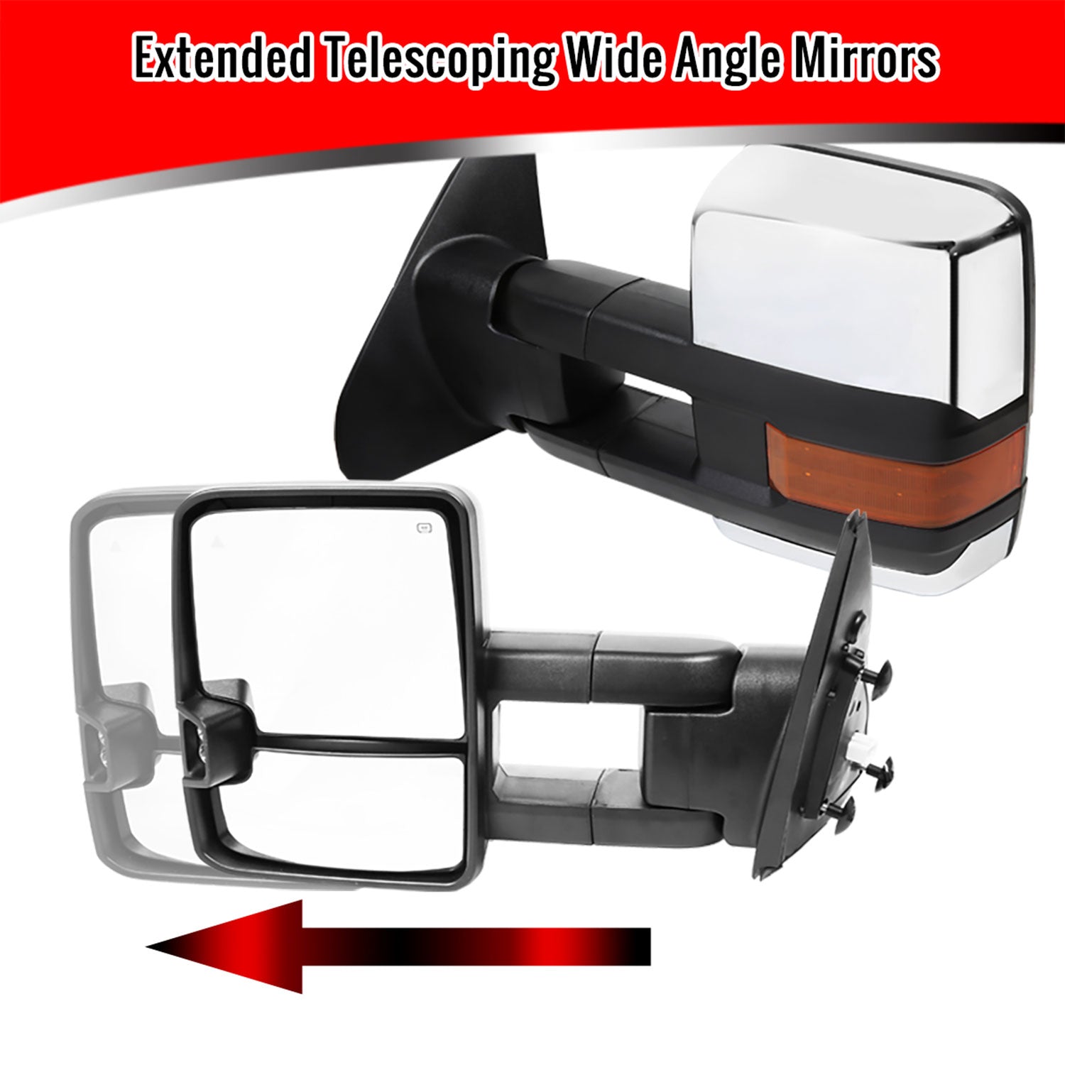 2007-2017 Toyota Tundra/ 08-2017 Sequoia Chrome Heated BSM Towing Mirrors Amber