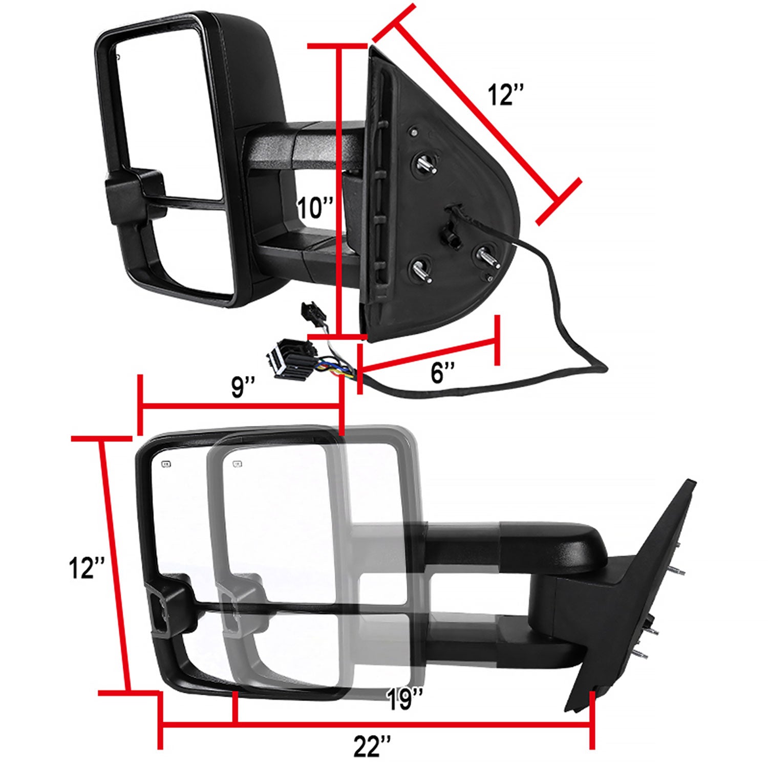 2007-2014 Chevy Silverado/Suburban/Sierra/Yukon/XL Heated Towing Mirrors Smoke