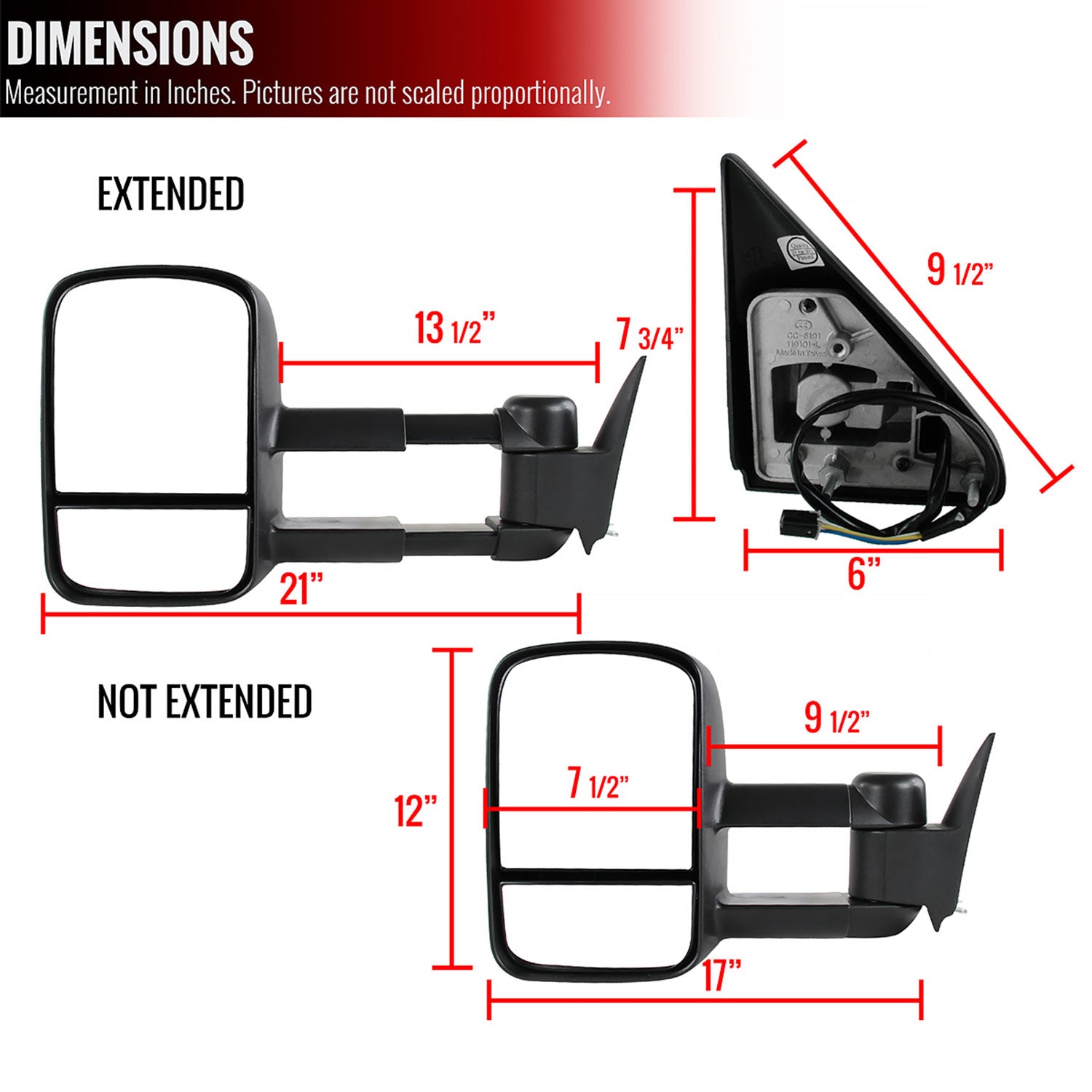 1988-2002 Chevy C/K C3500/Tahoe GMC Yukon/Suburban Manual Towing Mirrors