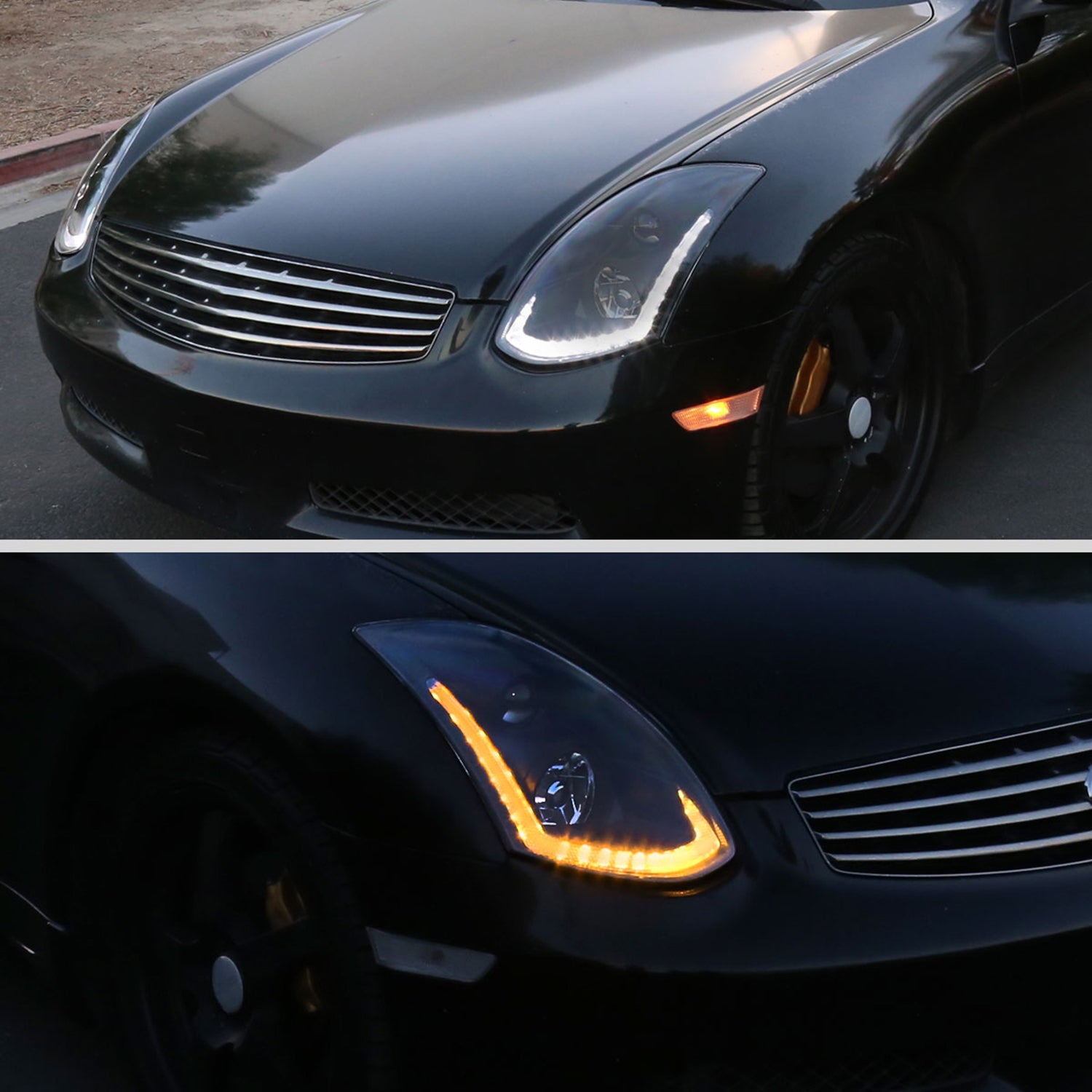 2003-2007 Infiniti G35 Coupe LED Projector Headlights Turn Signals Black Smoke