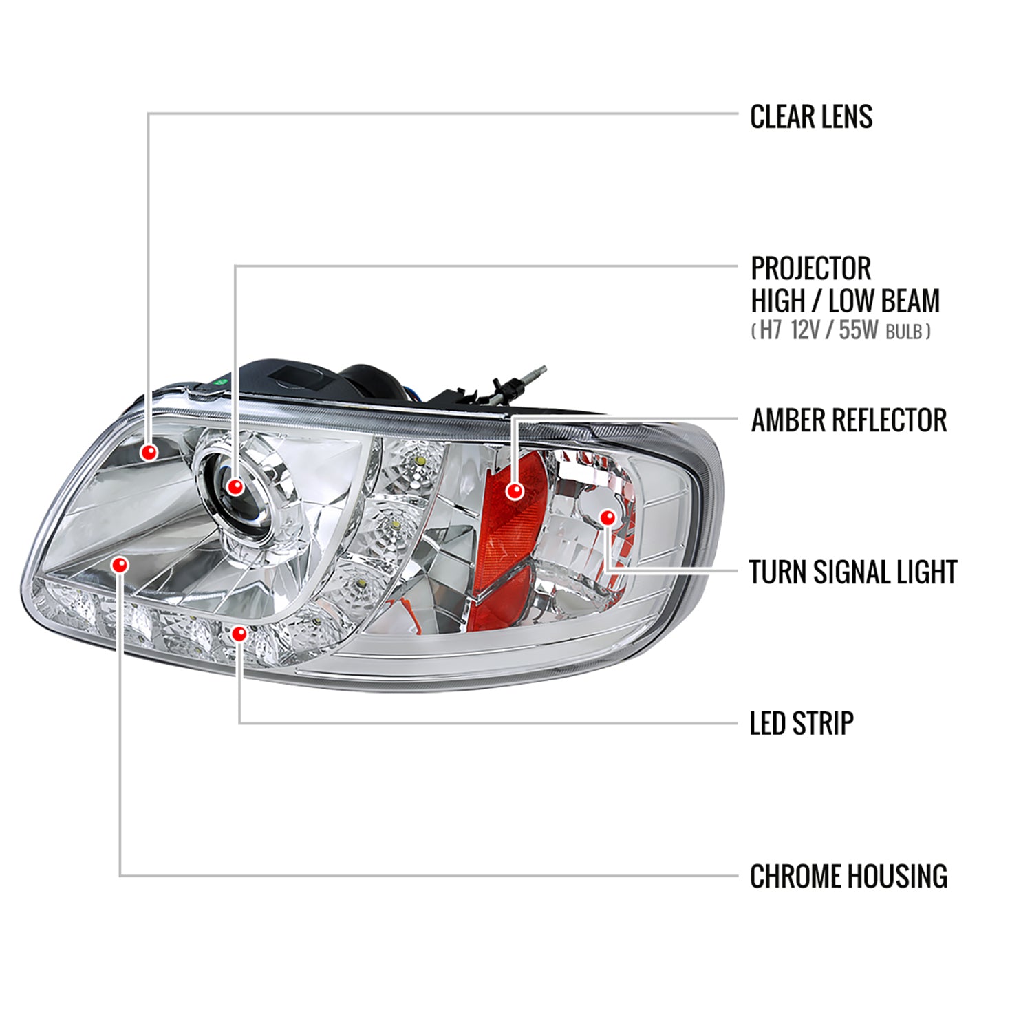 1997-2004 Ford F-150 / 1997-2002 Expedition Projector Headlights SMD LED Chrome