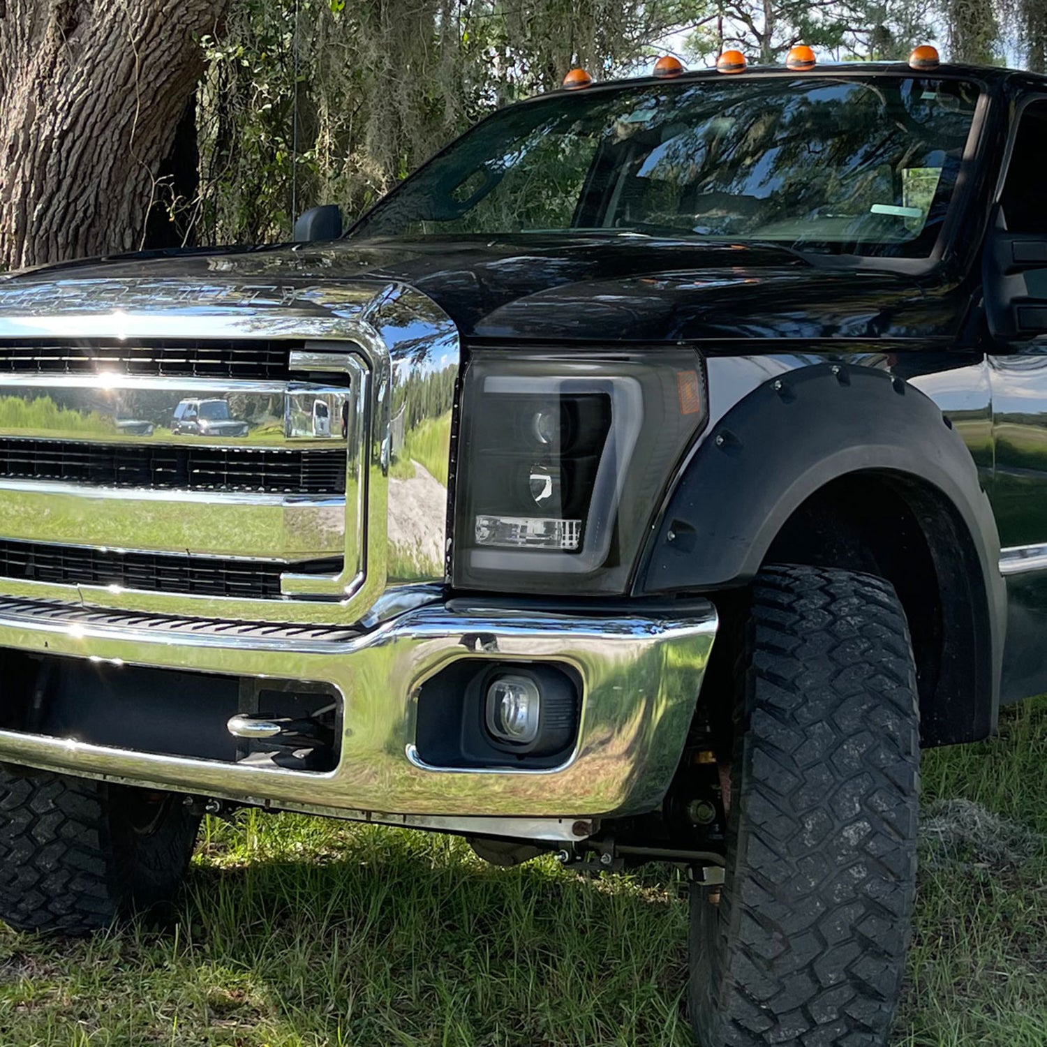 2011-2016 F-250/350/450/550 Super Duty LED CBar Projector Headlights Black