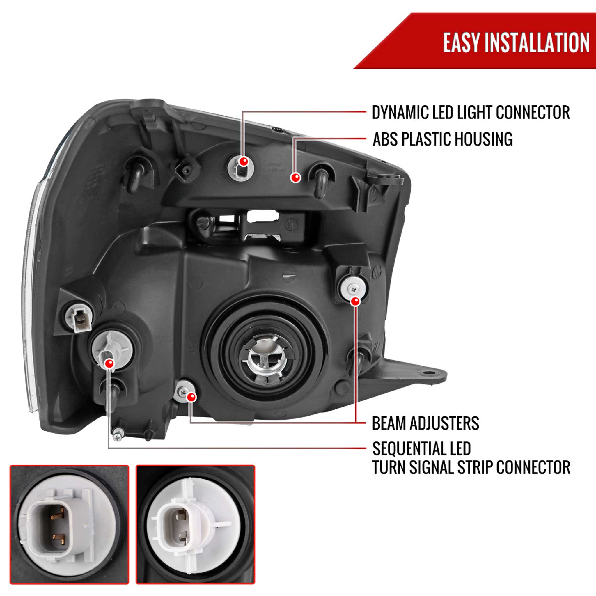 For Chevrolet Equinox 2005-2009 Headlights Switchback LED Bar Turn Signal Matte Black Housing Smoked Lens
