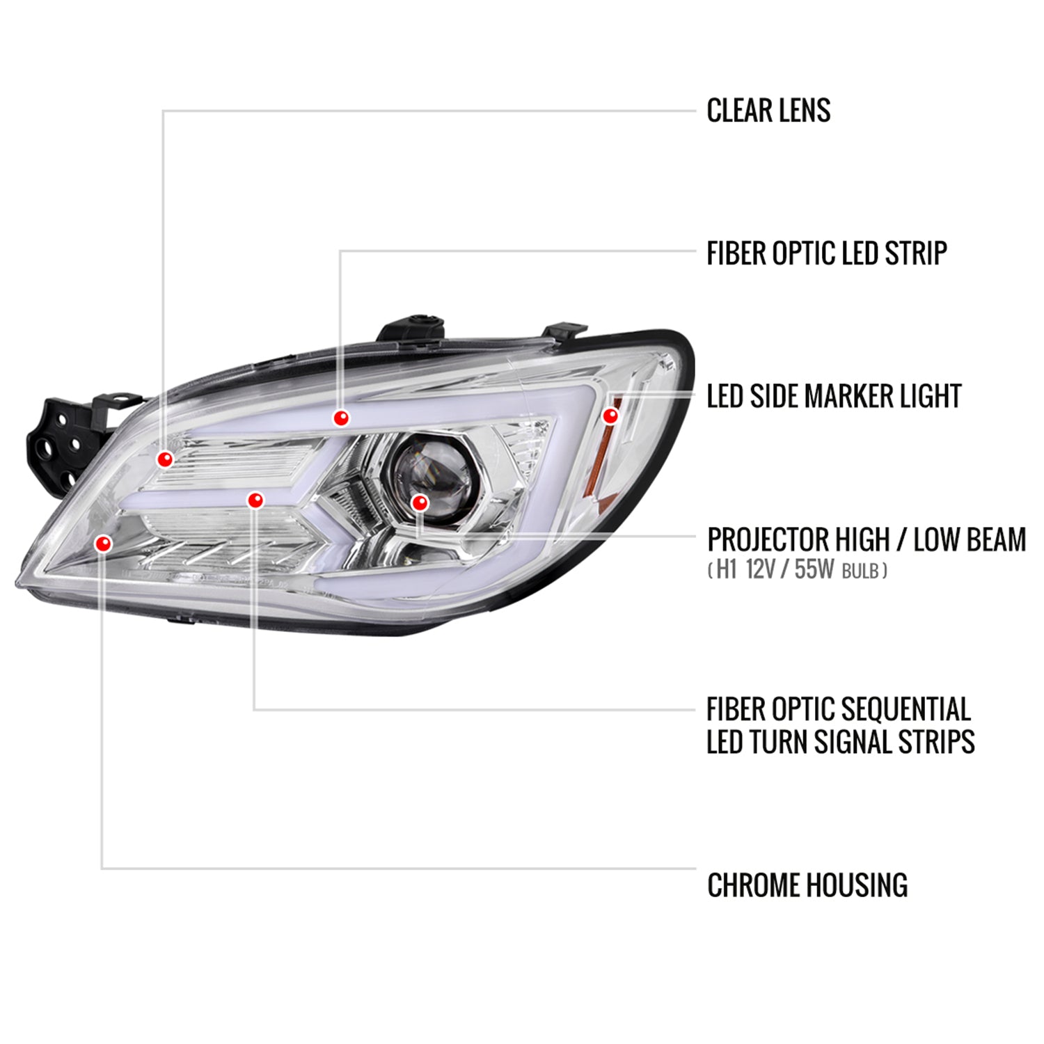 2006-2007 Subaru Impreza WRX STI LED Bar Signal Projector Headlights Chrome