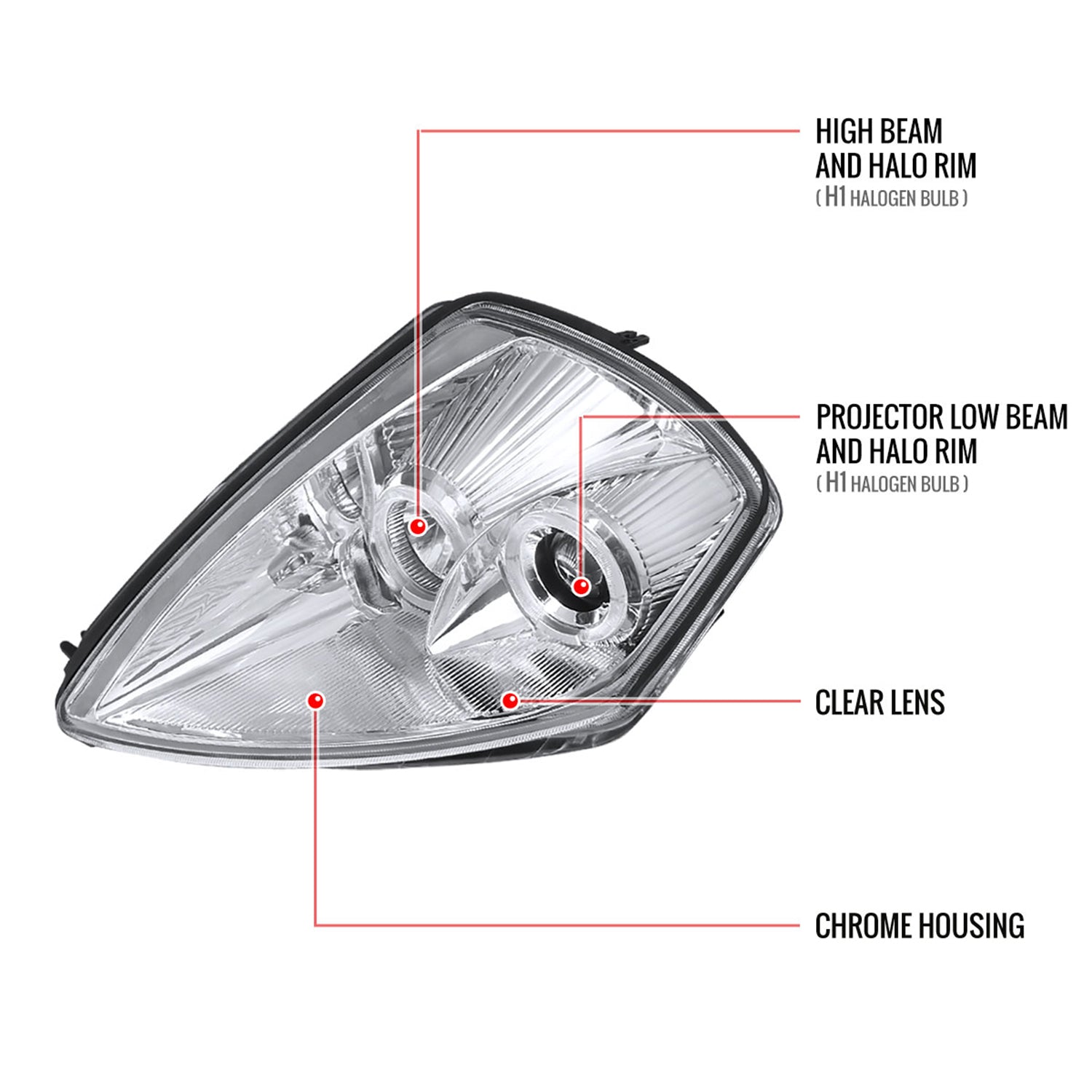 2000-2005 Mitsubishi Eclipse Dual Halo Projector Headlights Chrome/Clear Lens