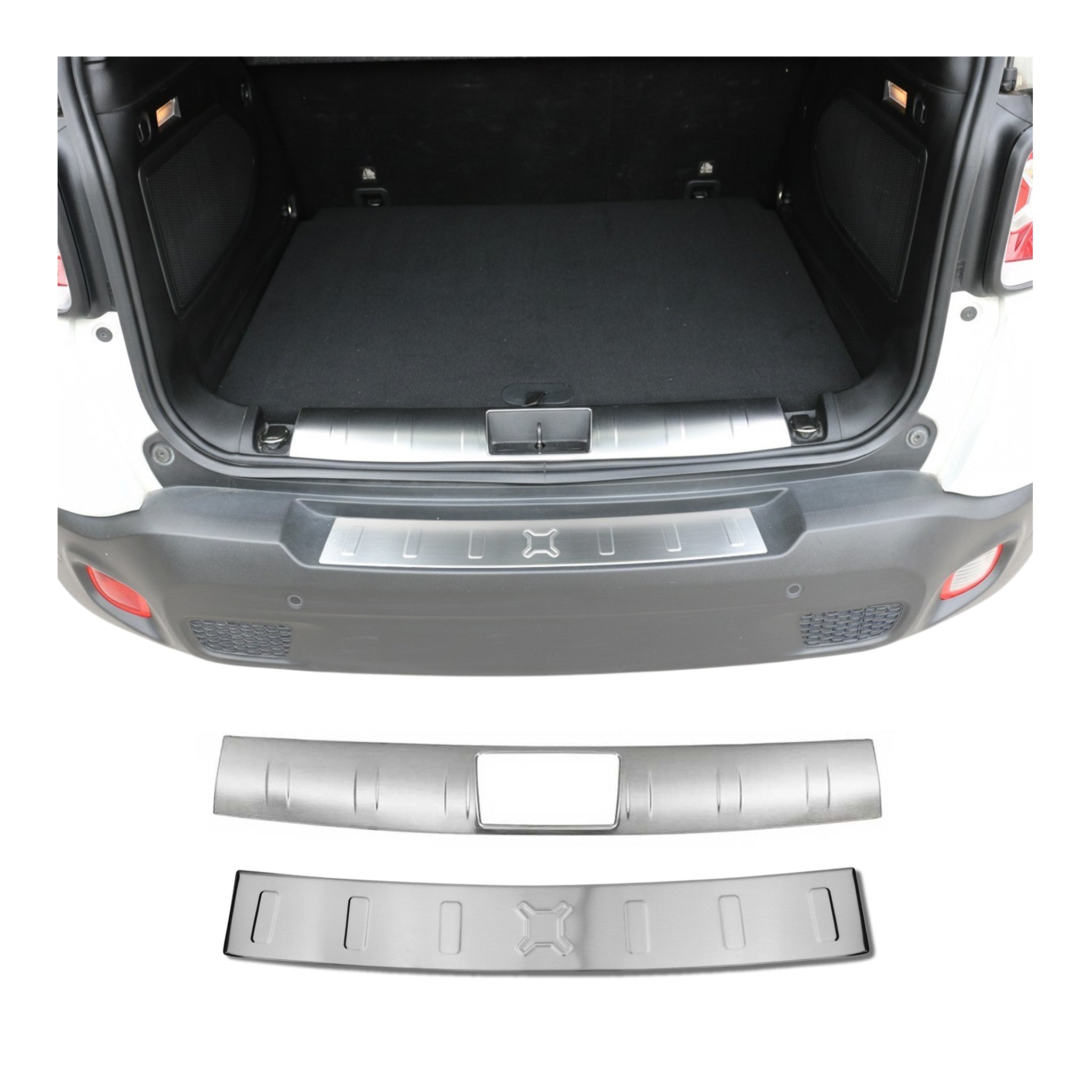 Rear Bumper Guard & Trunk Sill Cover Set for Jeep Renegade 2015-23 Steel Brushed