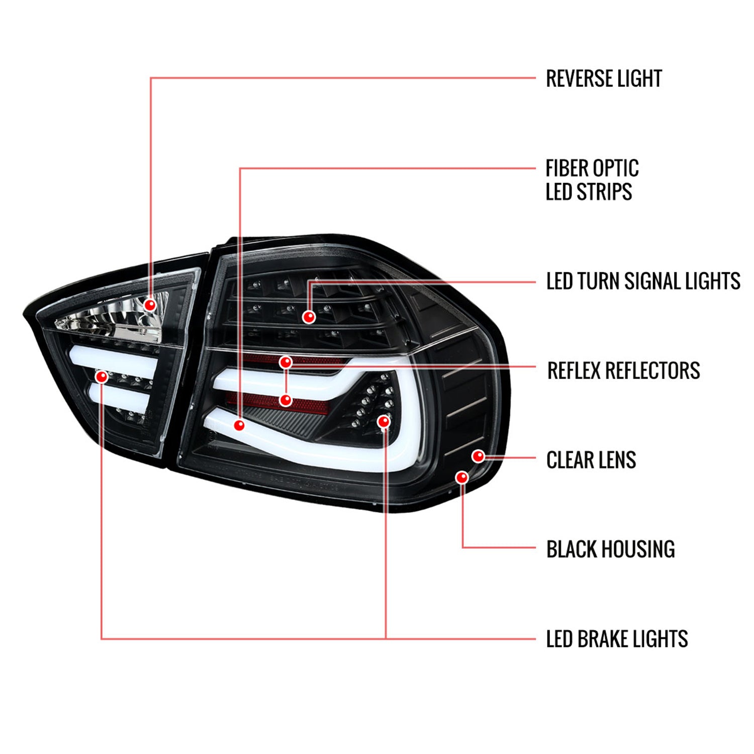 2006-2008 BMW E90 3 Series Sedan LED Tail Lights Matte Black/Clear Lens