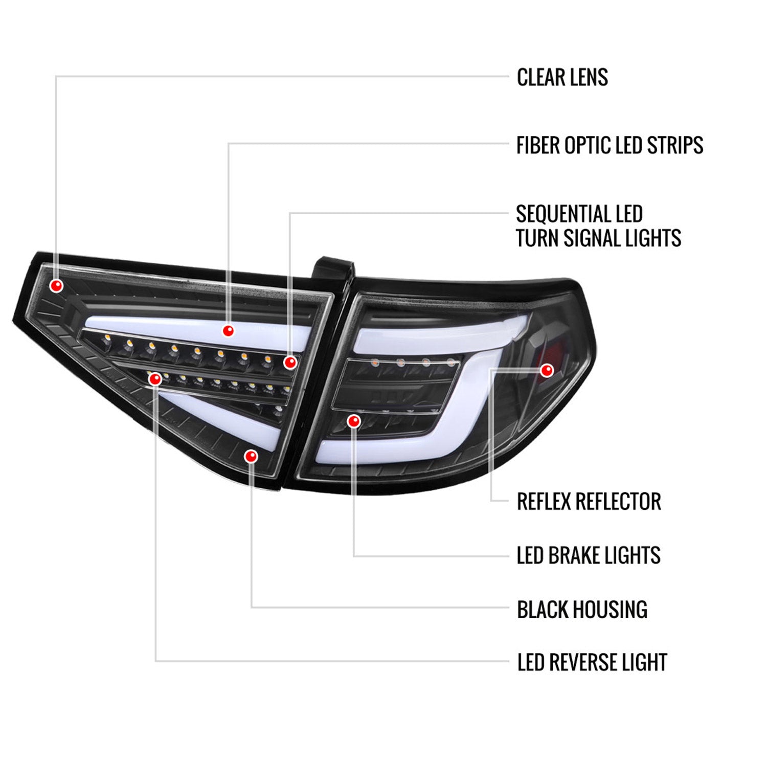 2008-2014 Subaru Impreza WRX Hatchback LED White Tube Tail Lights Matt Black