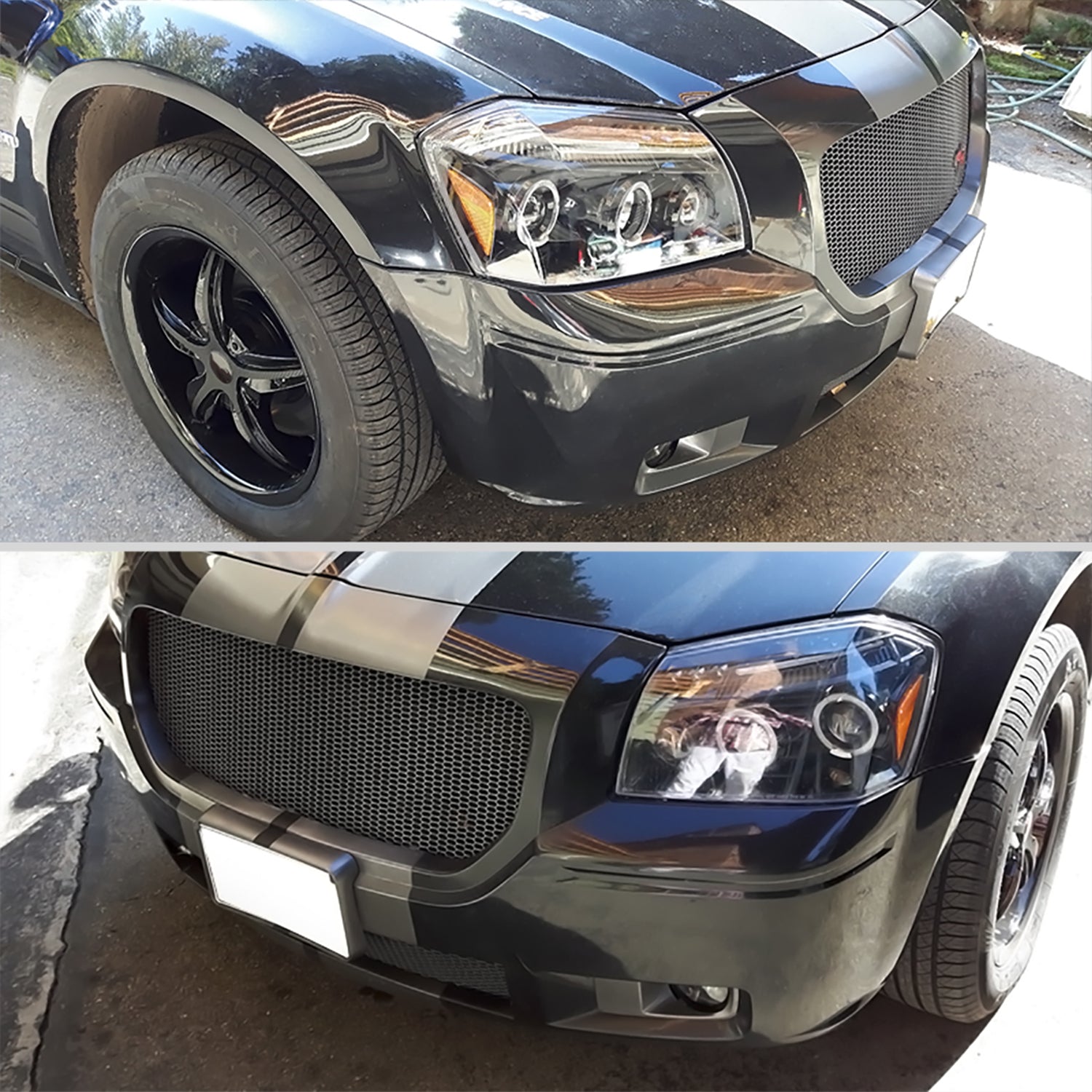 2005-2007 Dodge Magnum Dual Halo Projector Headlights Jet Black/Clear Lens