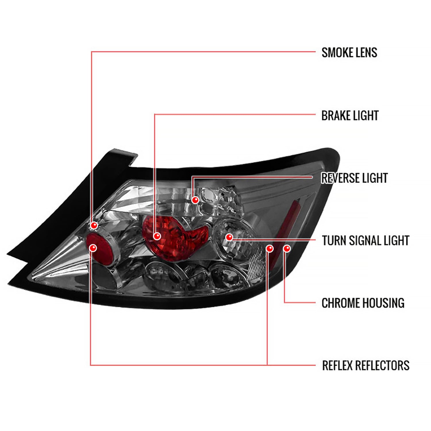 2006-2011 Honda Civic Coupe Tail Lights Chrome Housing/Smoke Lens