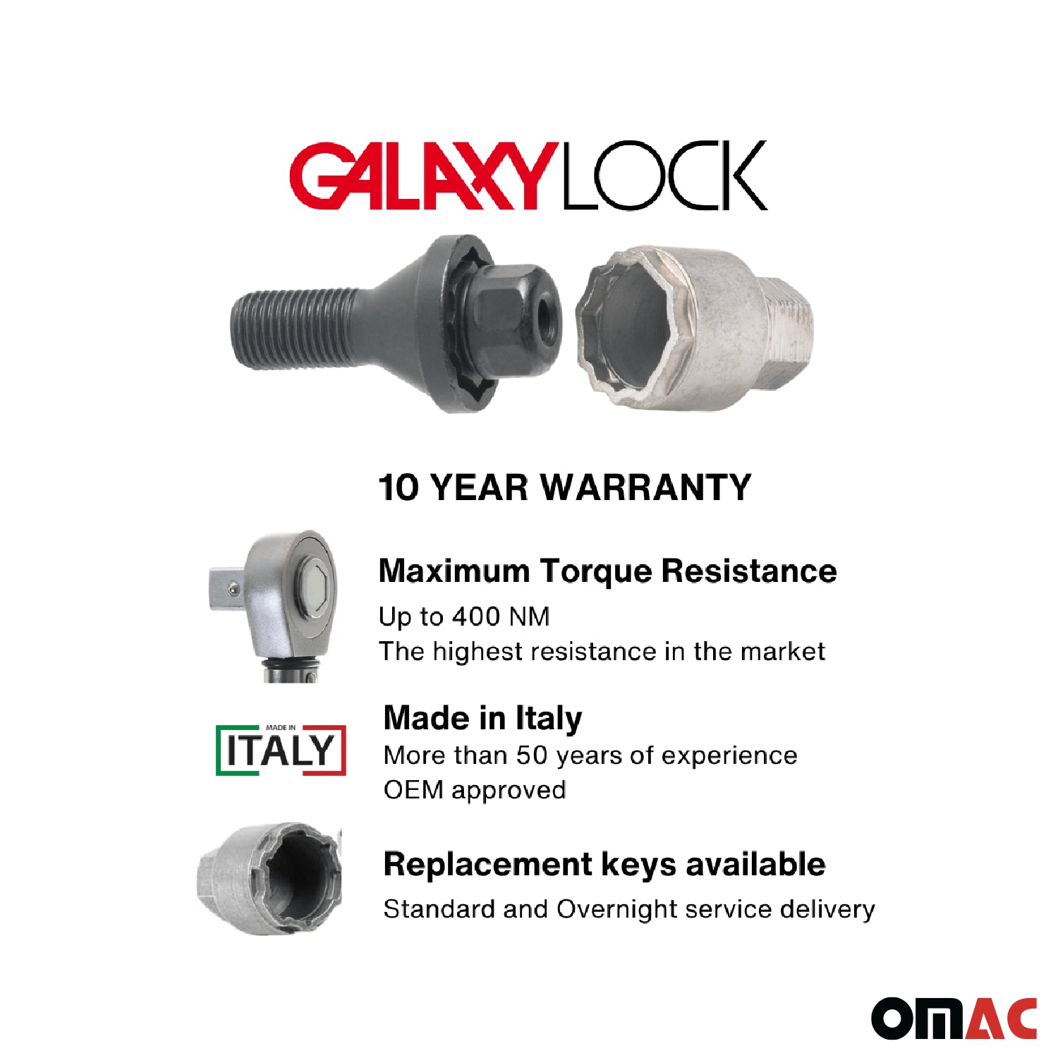 Wheel Lock Kit for Fiat 500 M12X1.25 Bolt Chromed Black 4Locks & 1Key