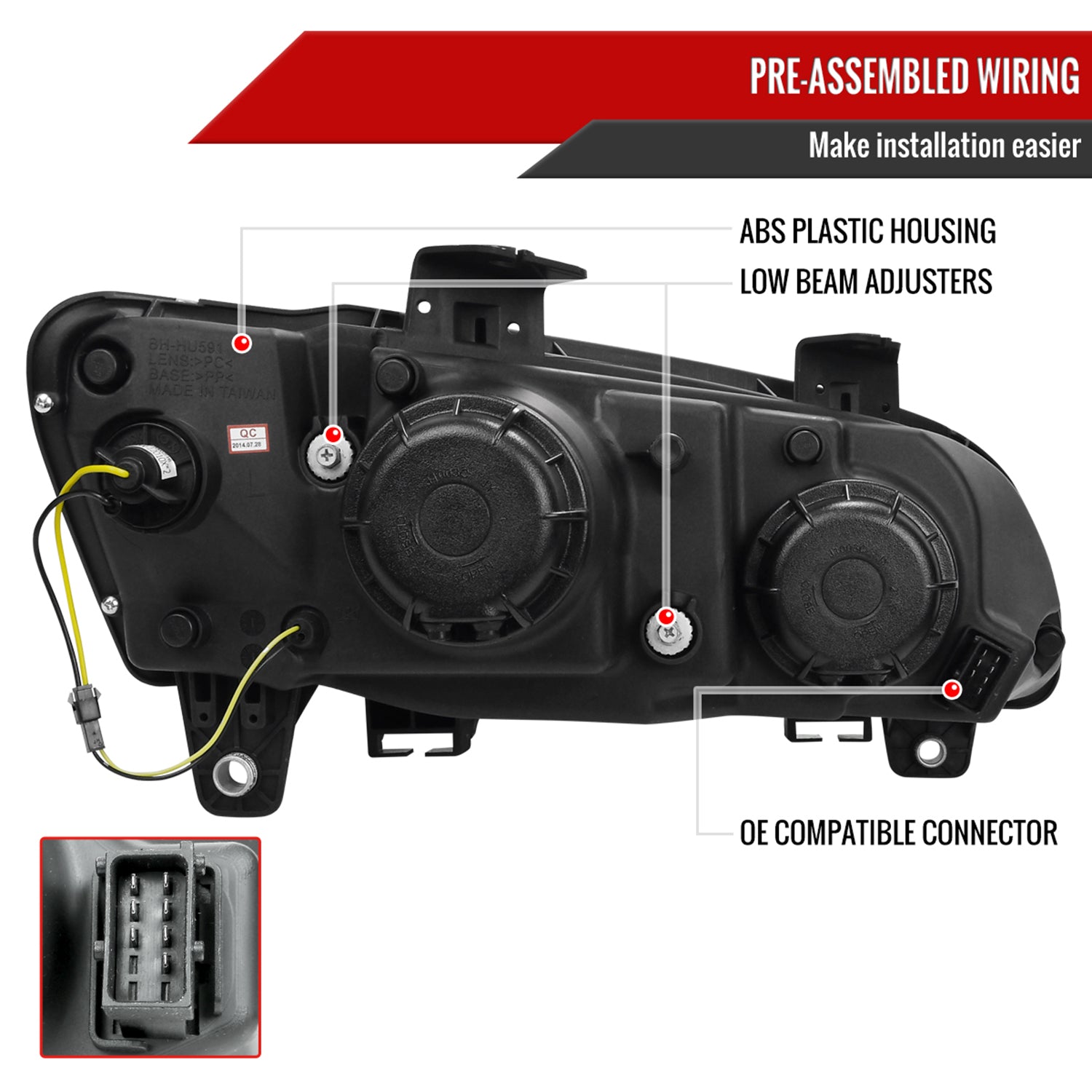2008-2009 Pontiac G8 LED Bar Projector Headlights Glossy Black/Smoke Lens