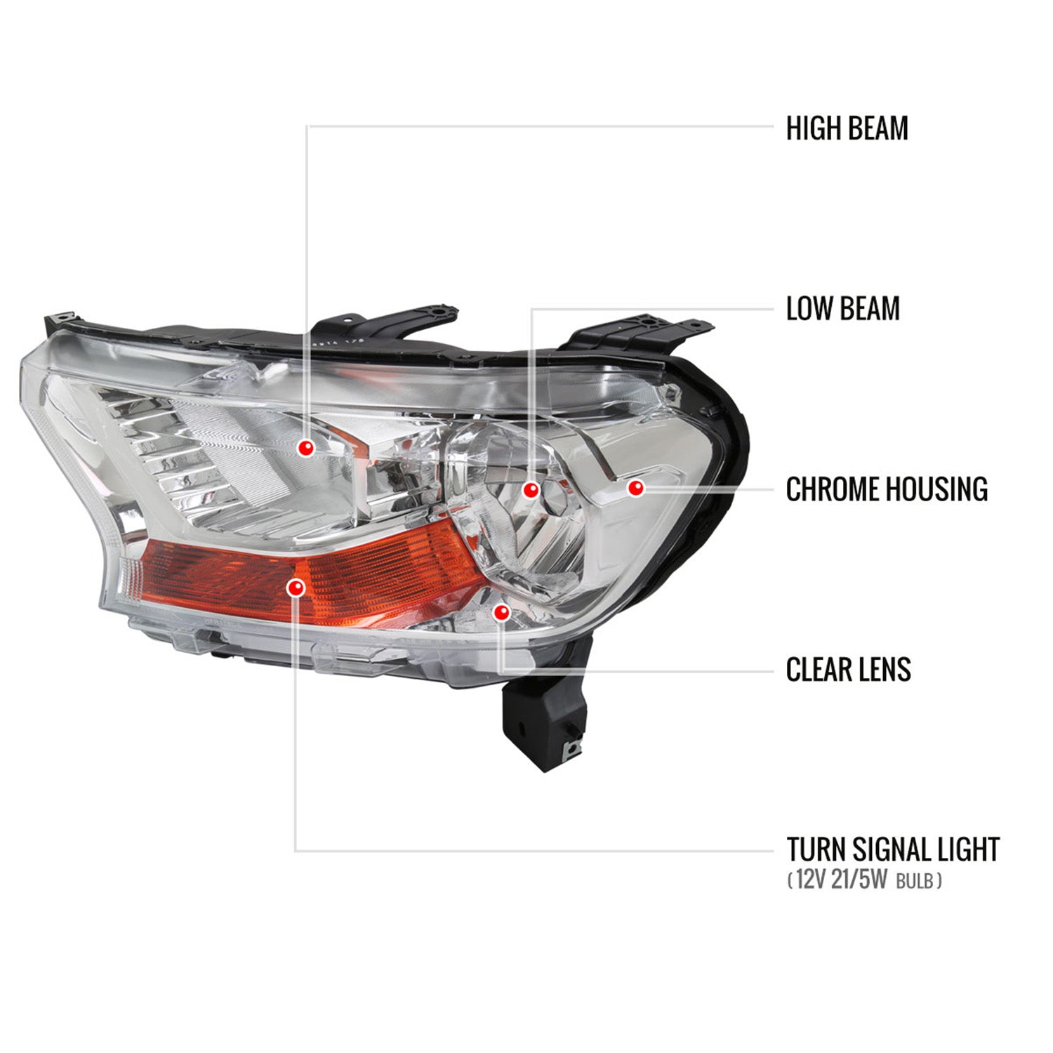 2019-2022 Ford Ranger XL/XLT Factory Style Halogen Headlights Chrome/Clear