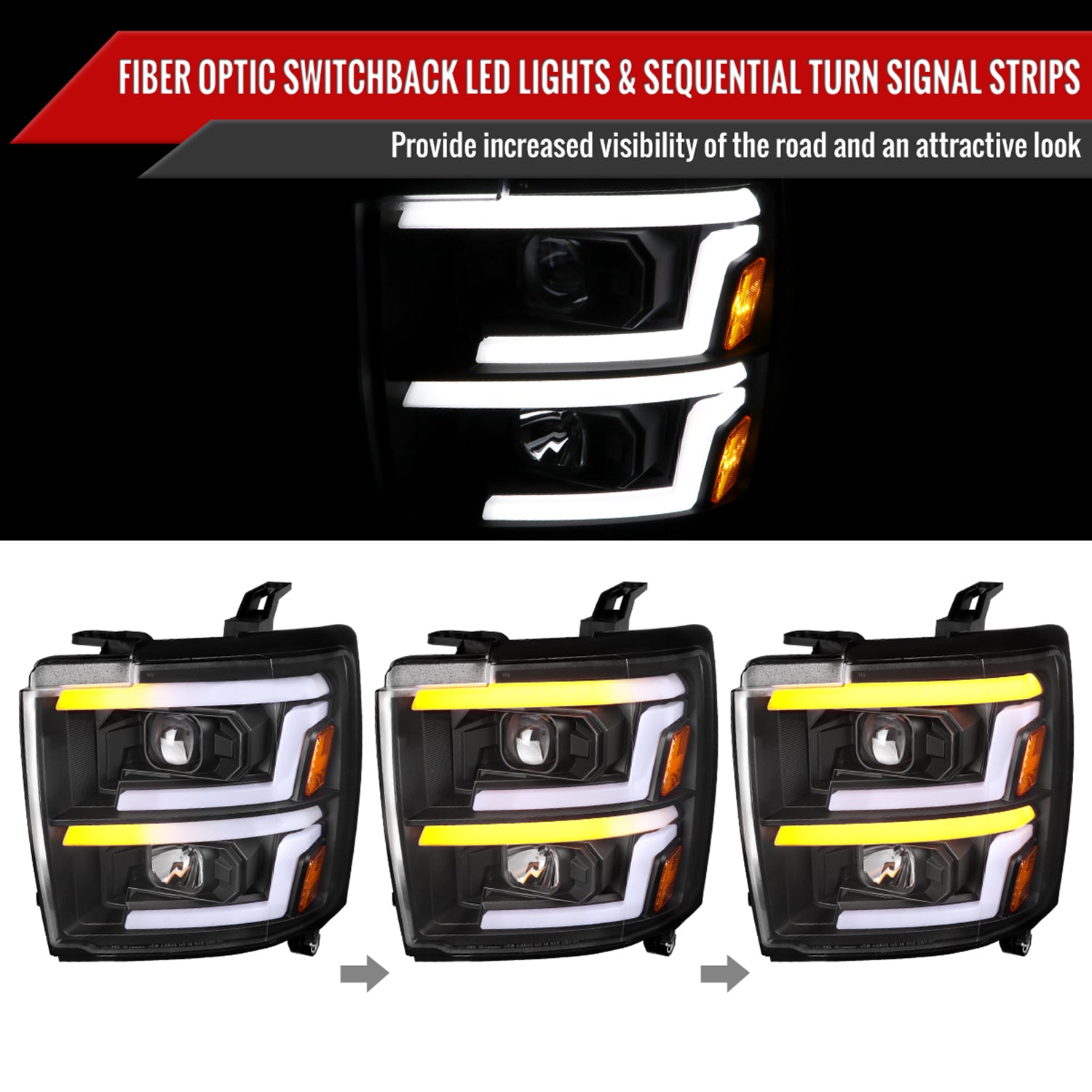2015-2019 Chevy Silverado 2500HD/3500HD LED Projector Headlights Matte Black