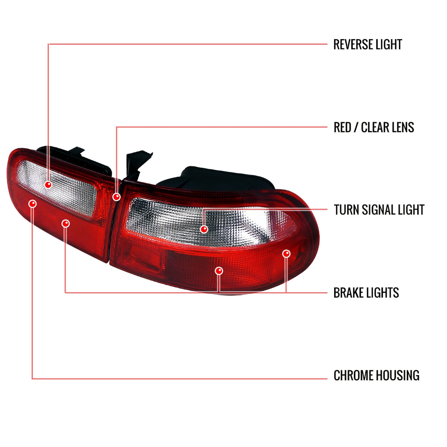 1992-1995 Honda Civic 3DR Hatchback Tail Lights Chrome/Red Clear Lens