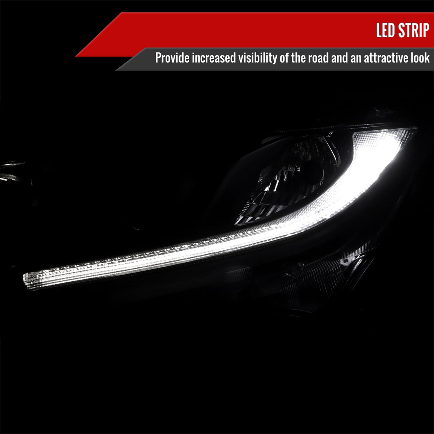 2016-2021 Honda Civic LED Strip Factory Projector Headlights Matt Black/Clear