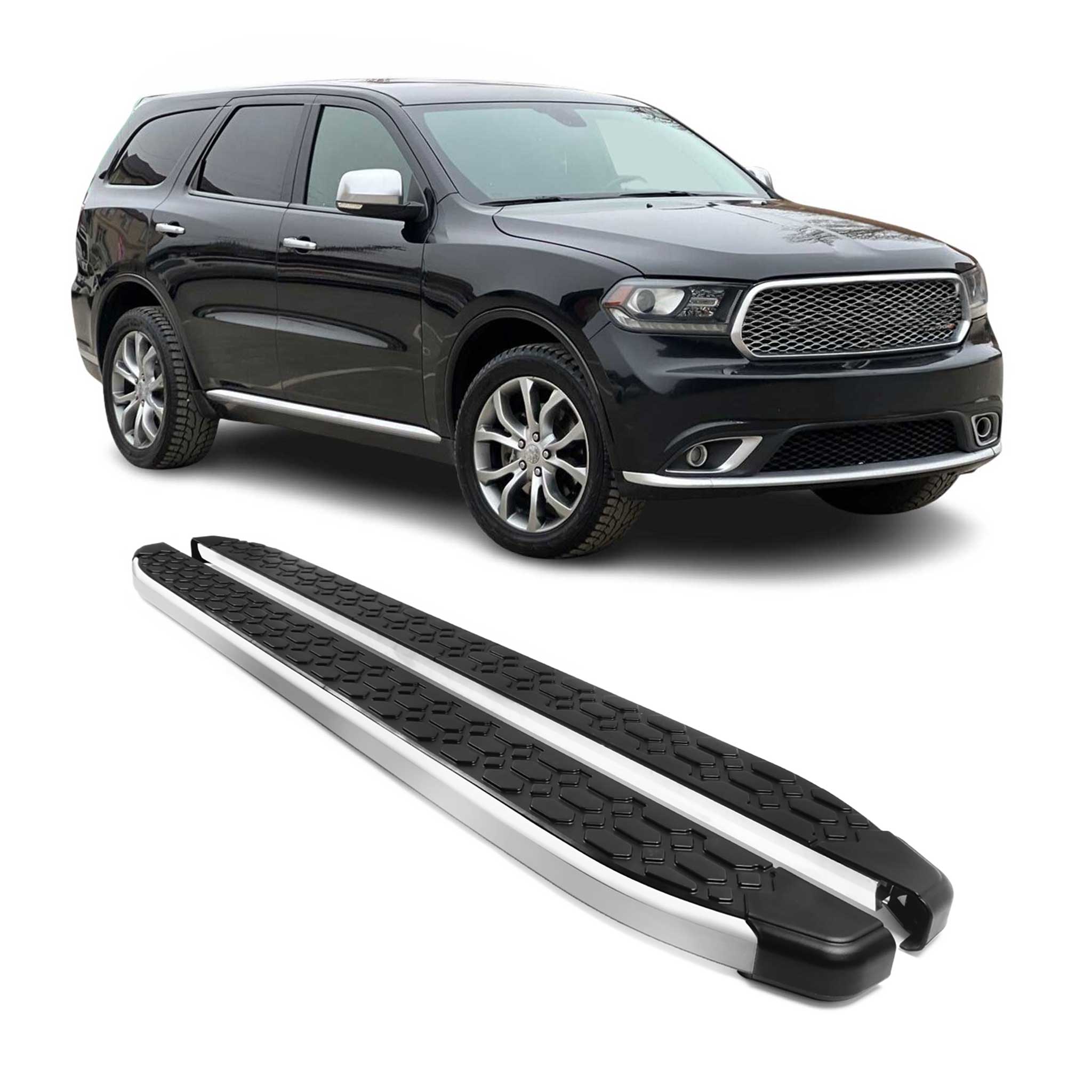 2011-2026 Dodge Durango Running Board Side Steps Nerf Bar Silver Black 2 Pcs