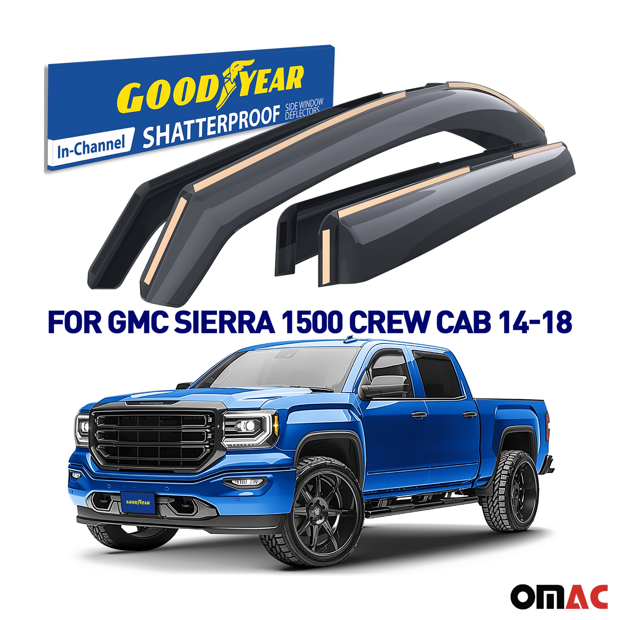 Goodyear Wind Deflectors for GMC Sierra 1500 2014-2018 Crew Cab Shatterproof 4x