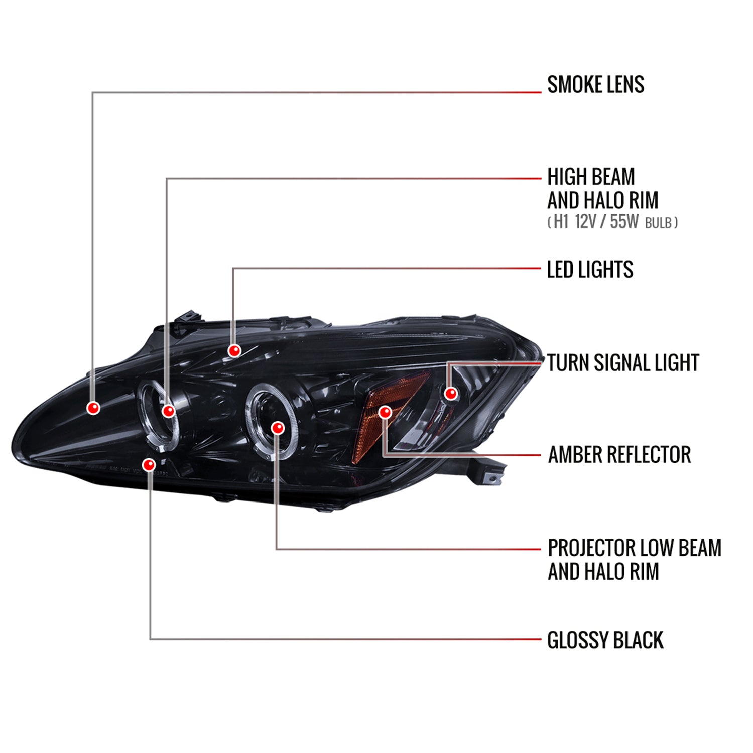 2000-2003 Honda S2000 AP1 Dual Halo Projector Headlights Glossy Black/Smoke