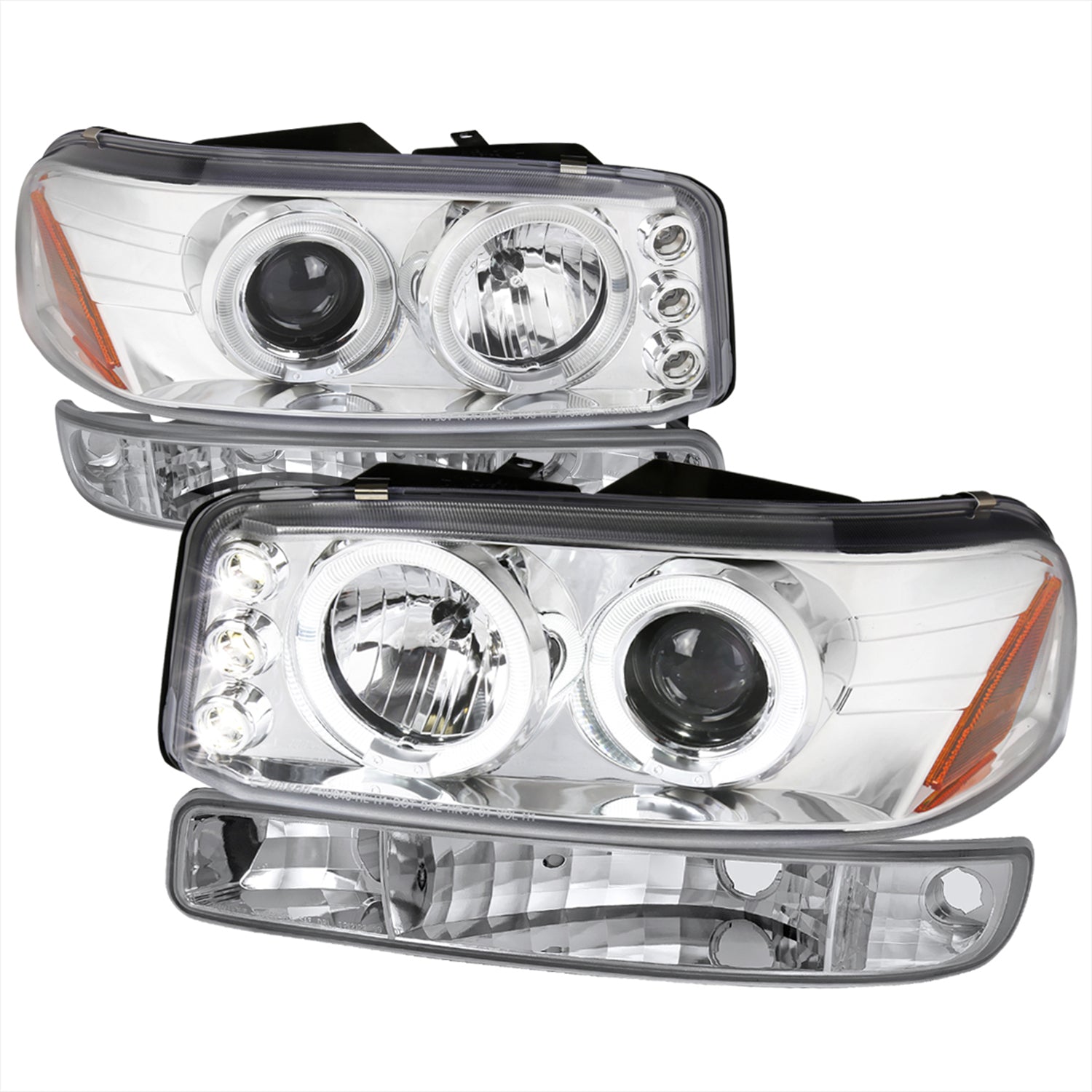 1999-2006 GMC Sierra/Yukon XL/SLT Dual Halo Headlights&Bumper Lights Chrome