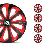 Sicilia Hub Caps Wheel Cover 16" Black Carbon & Red Full Set 4 pcs.