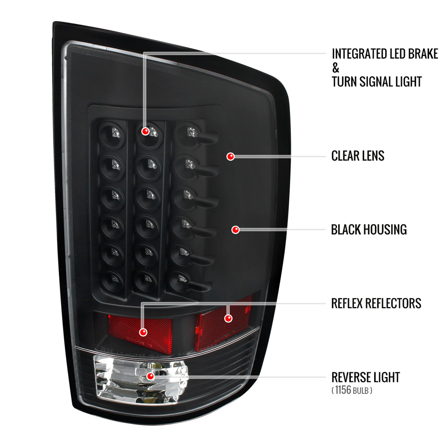 2007-2009 Dodge RAM LED Tail Lights Matte Black Housing/Clear Lens