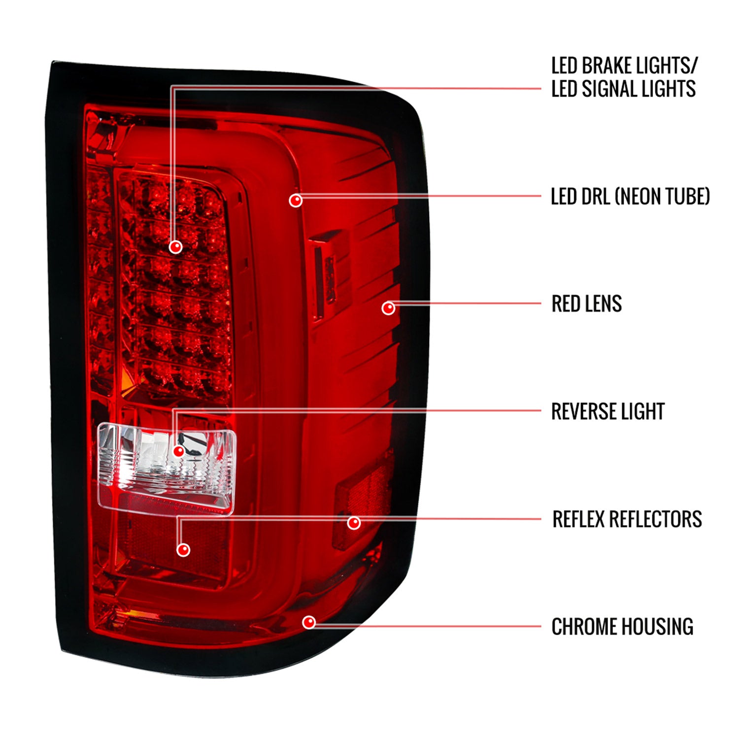 2014-2018 GMC Sierra 1500/2500HD/3500HD LED Tail Lights Chrome/Red Lens