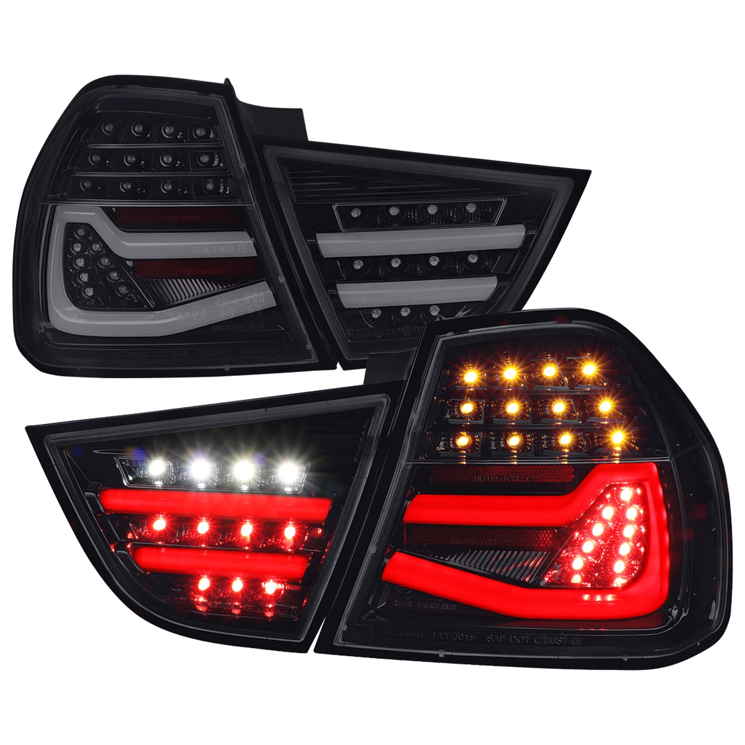 2009-2011 BMW E90 3-Series 4Dr Sedan Red LED Tail Light Glossy Black/Clear