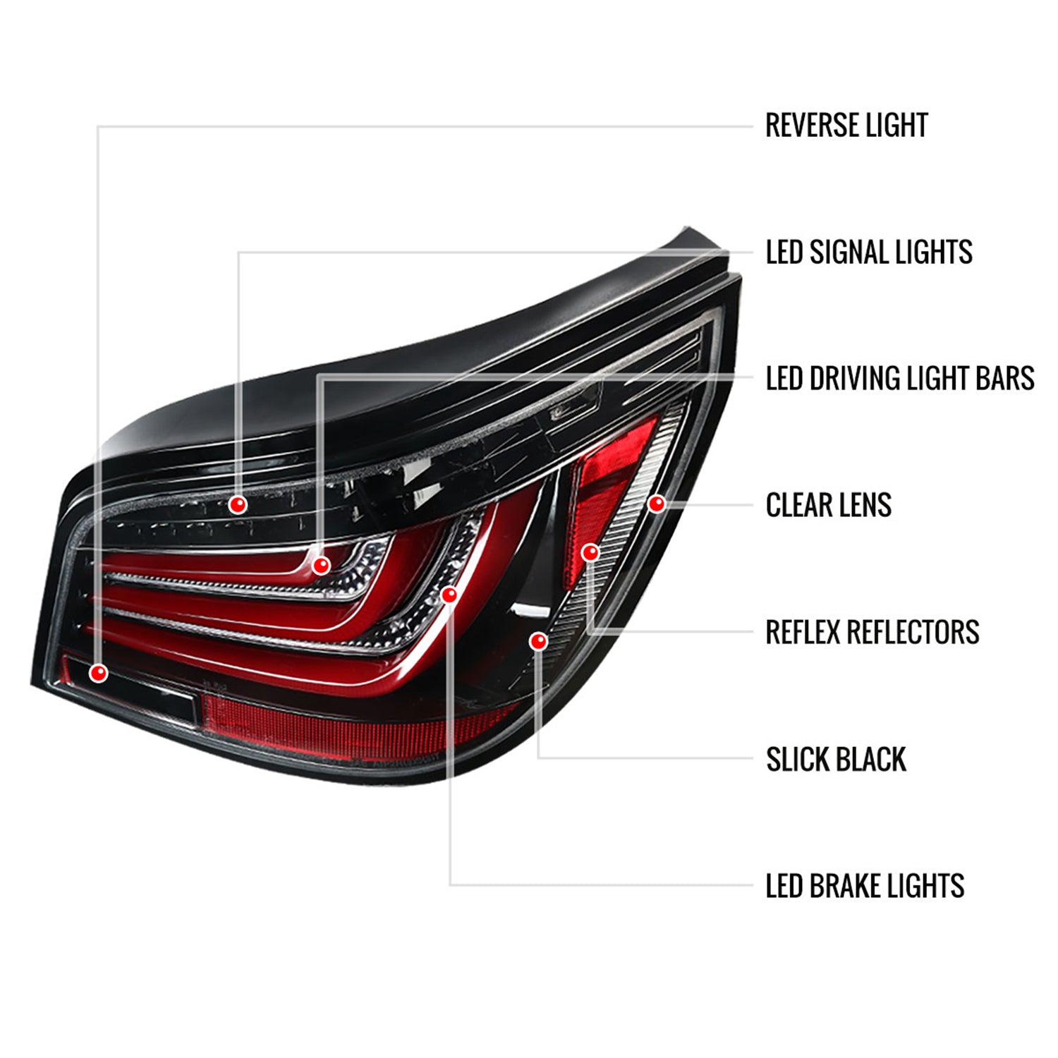 2008-2010 BMW E60 5 Series Sedan LED Tail Lights Jet Black/Clear Lens