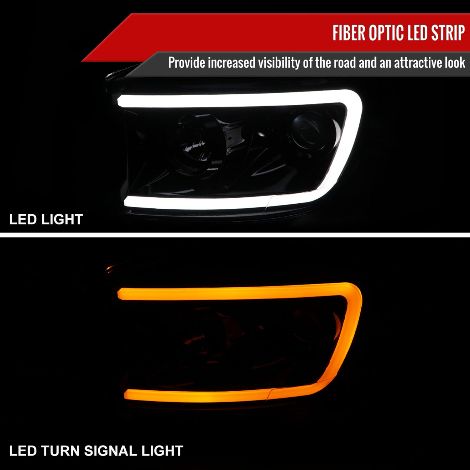 2006-2008 Dodge RAM 1500/ 06-2009 2500 3500 LED CBar Projector Headlights Smoke