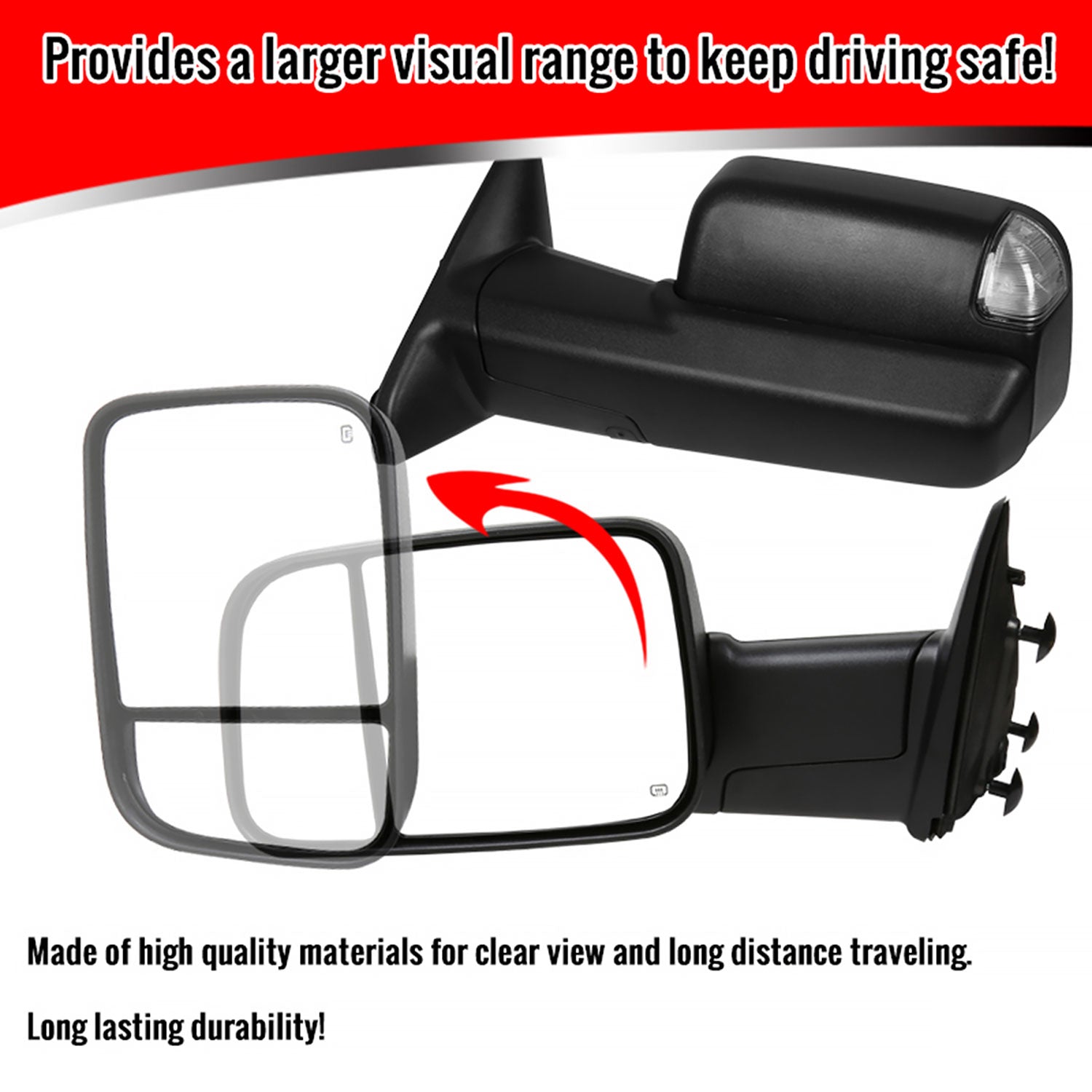 2009-2012 Dodge RAM 1500 Heated Towing Mirrors Clear Lens Turn & Puddle Lights