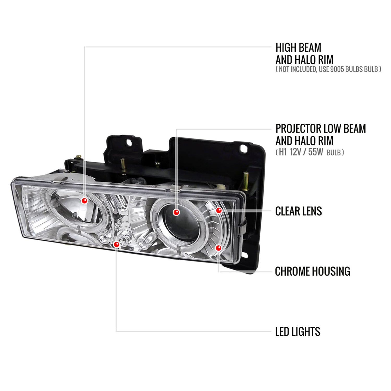 1994-1998 Chevy C/K 1500 2500/Tahoe Dual Halo Headlights &Corner Signal Chrome