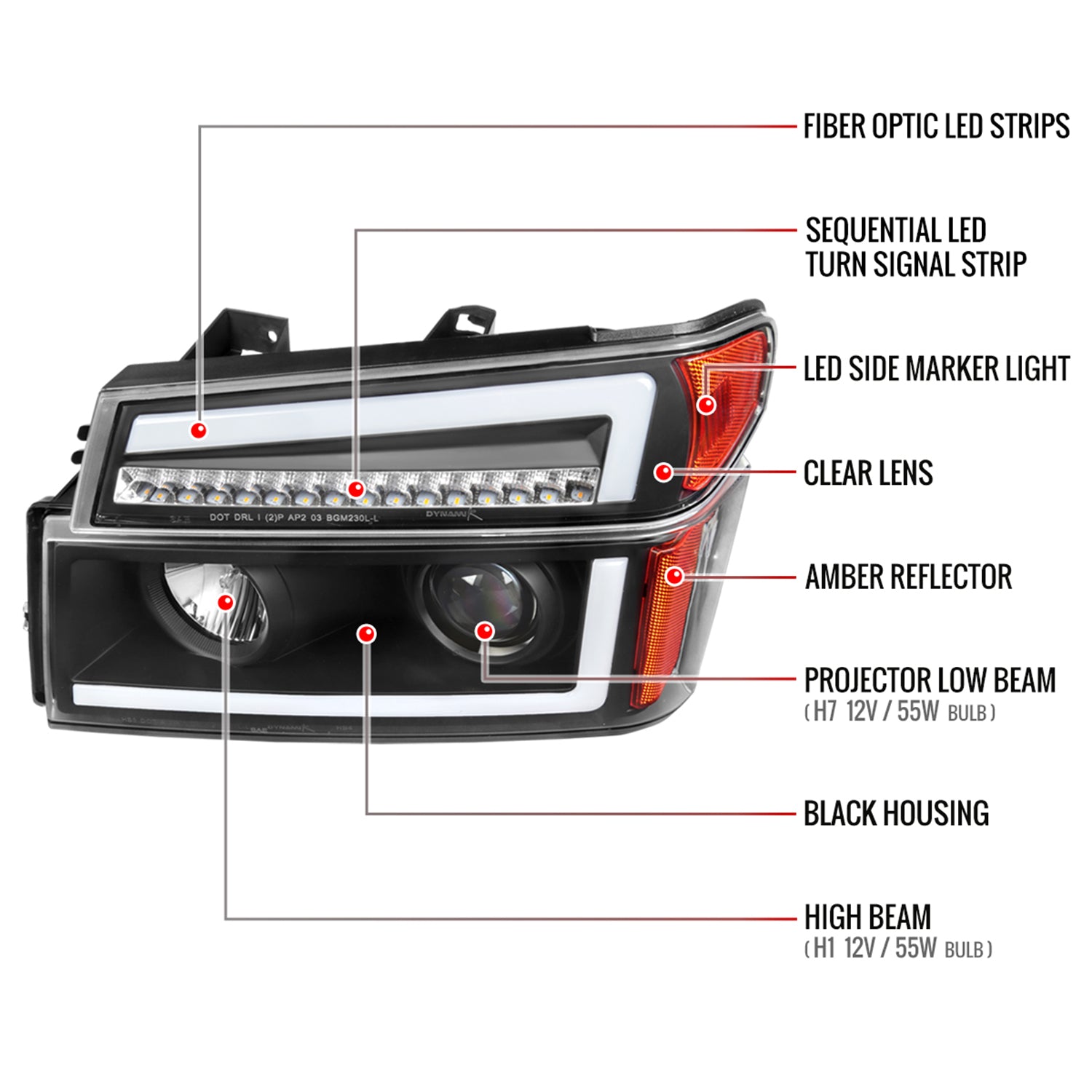 2004-2012 Chevy Colorado/GMC Canyon LED Headlights&Corner Lamp Black