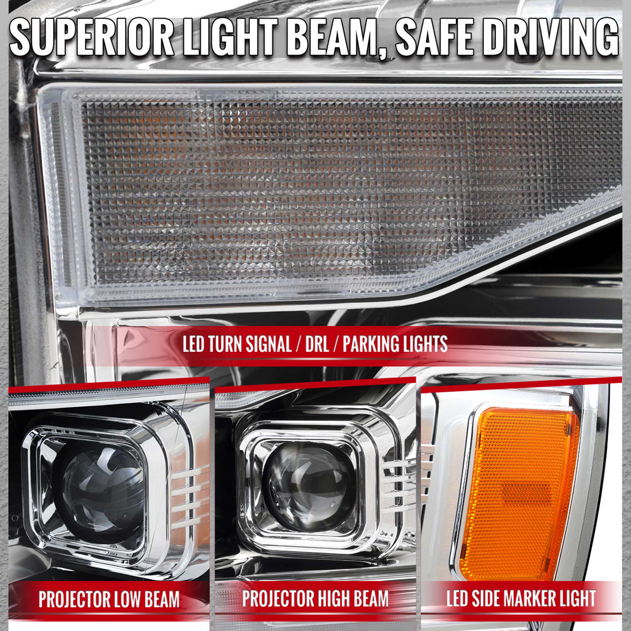 For Dodge RAM 1500 2006-08 / RAM 2500 3500 2006-09 Projector Headlights Amber LED Strips Turn Signals DRL Chrome Housing Clear Lens
