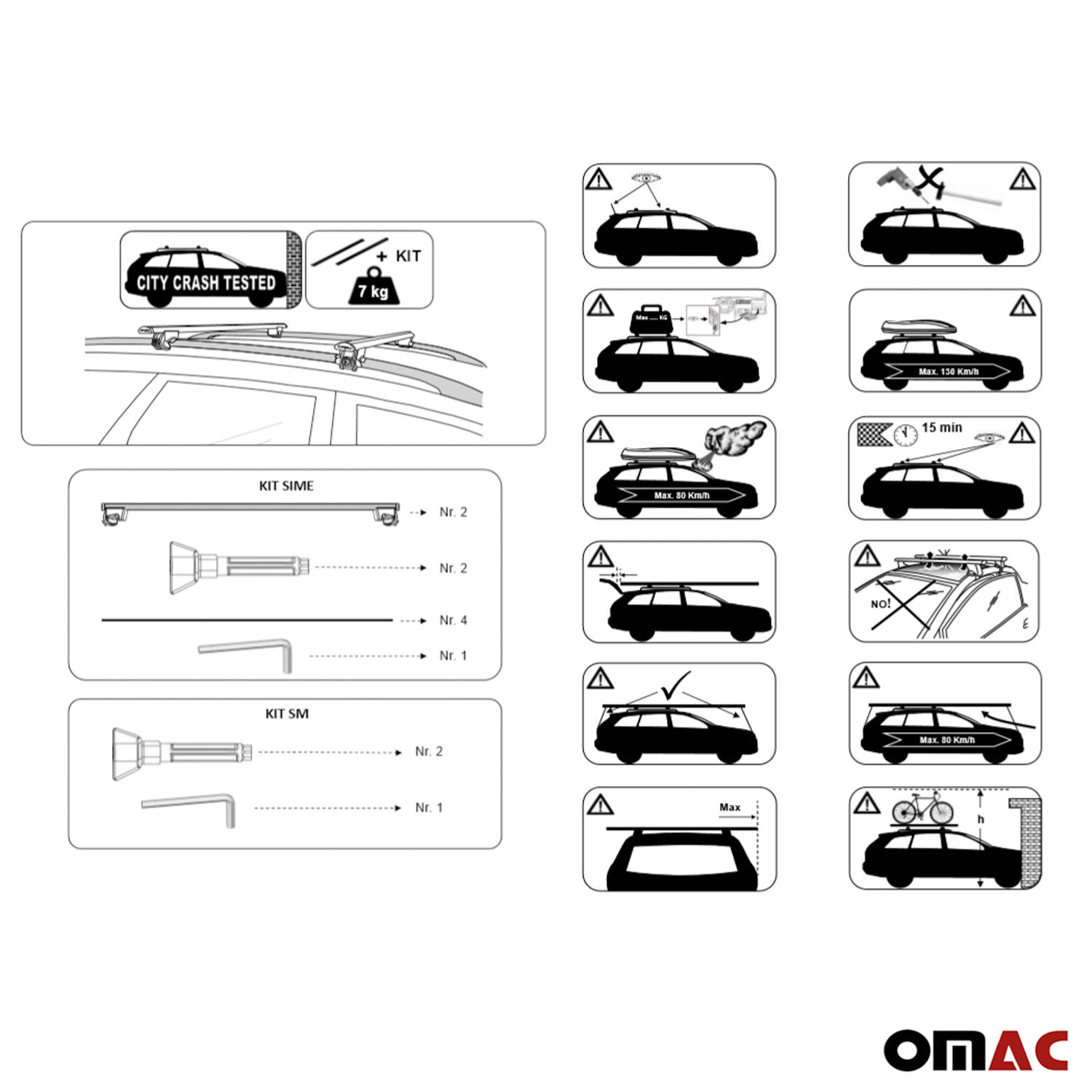 2003-2012 Fiat Panda Cross Roof Rack Cross Bars Silver
