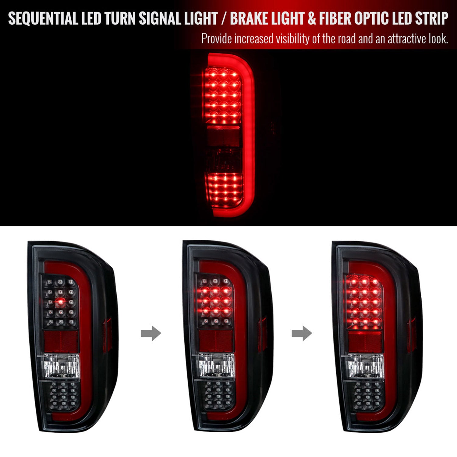 2014-2021 Toyota Tundra Red Bar Sequential LED Tail Lights Black/Clear Lens