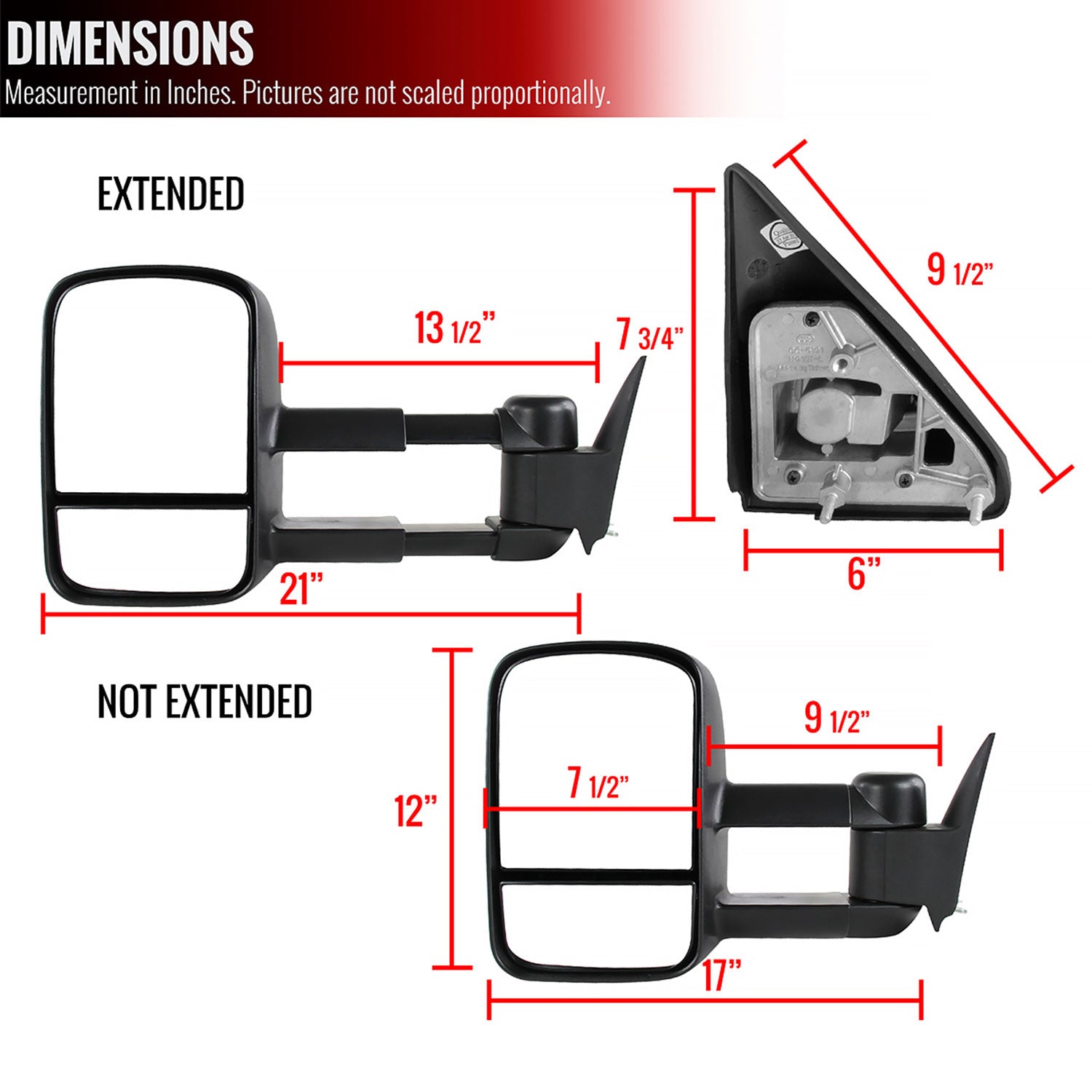 1988-2002 Chevy C3500/Tahoe GMC Yukon/Suburban Manual Towing Mirrors