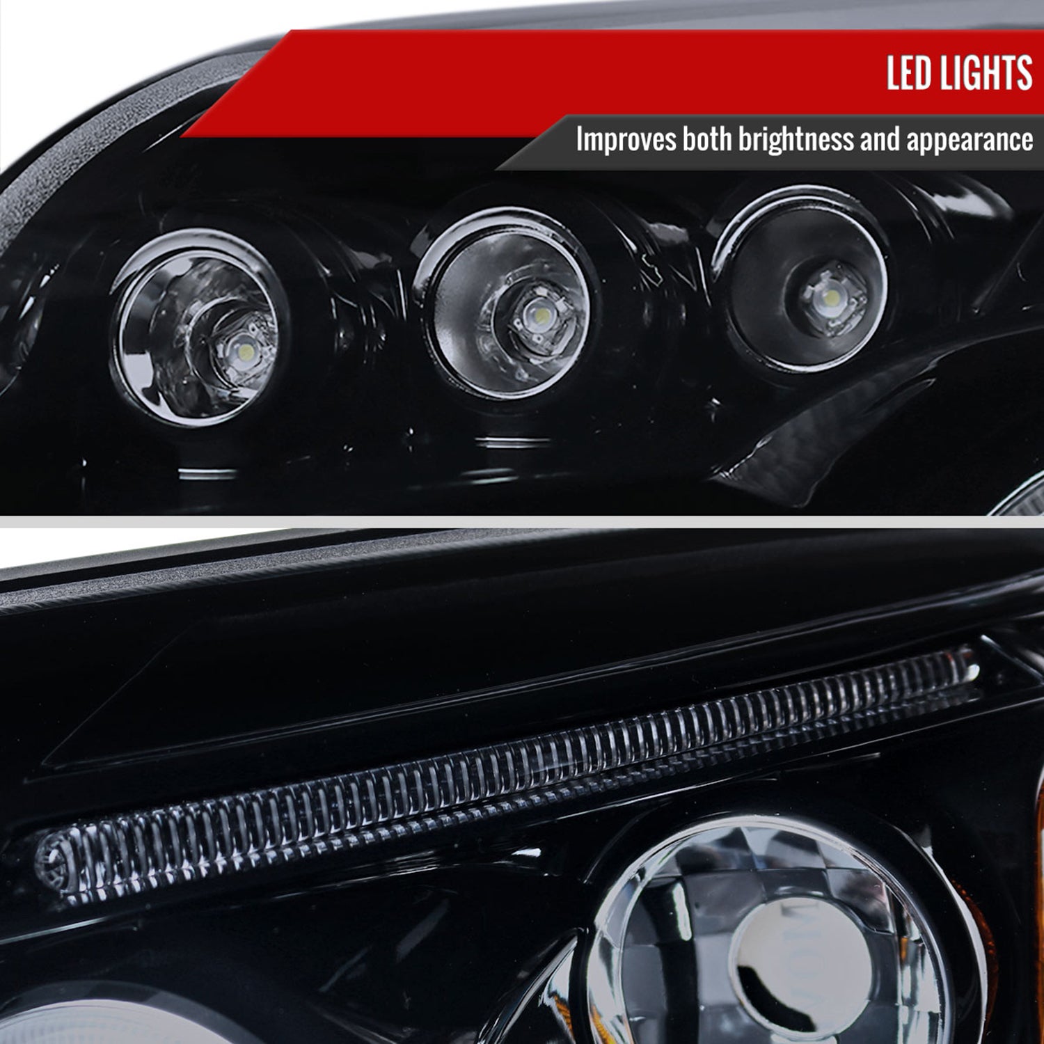 2007-2012 Dodge Caliber Dual Halo Projector Headlights Glossy Black/Smoke Lens