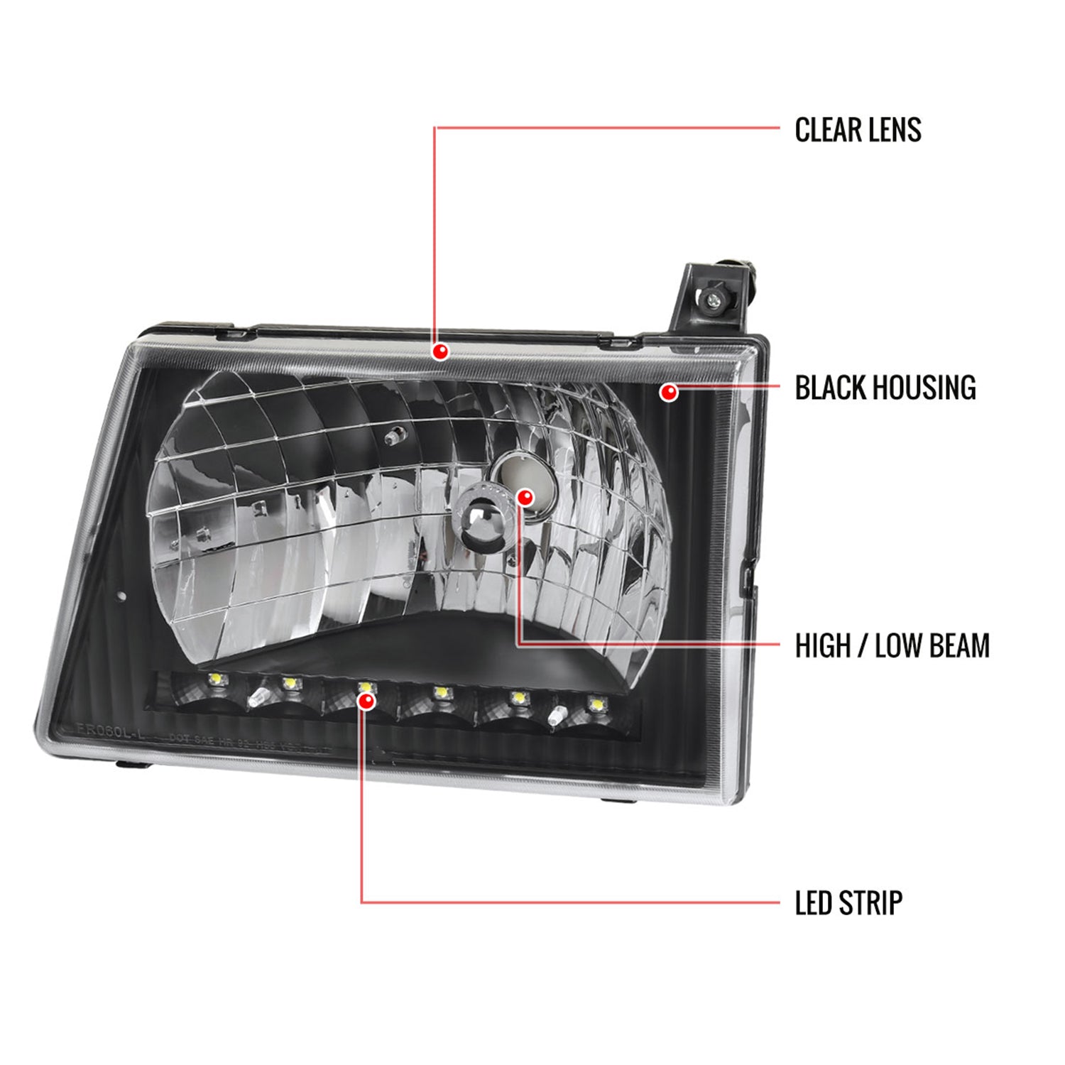 1992-2006 Ford Econoline Factory Headlights SMD LED Light Strip Matt Black