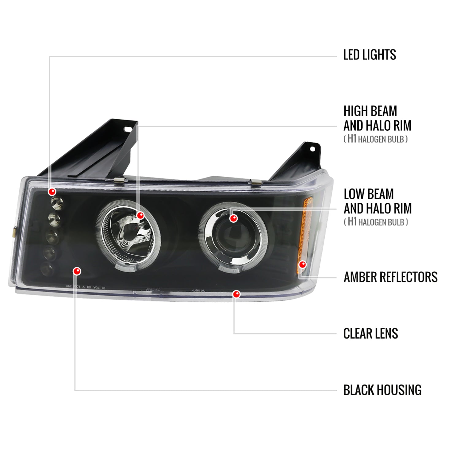 2004-2012 Chevy Colorado Canyon Dual Halo Headlights Corner Signal Light Black