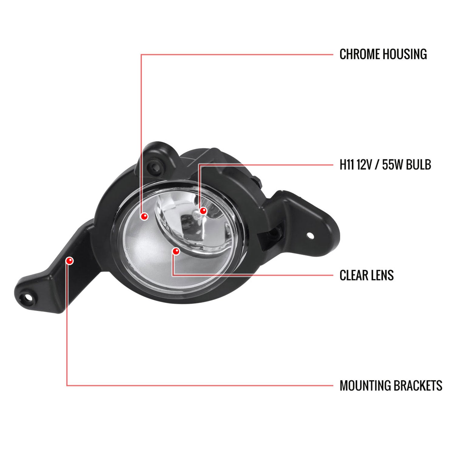 2018-2019 Toyota C-HR 12V/55W H11 Fog Lights Kit Chrome Housing/Clear Lens